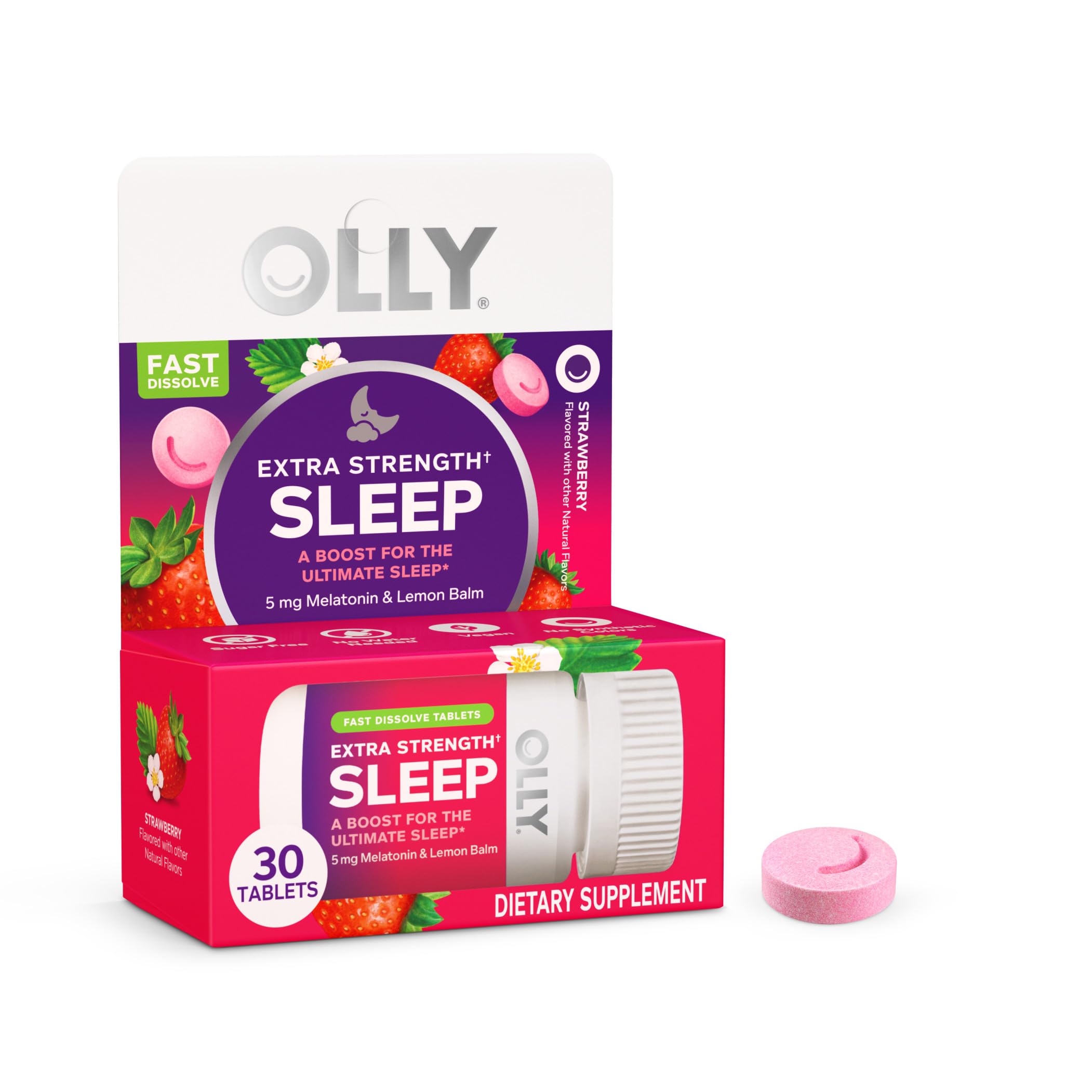 OLLIE Extra Strength Sleep Fast Dissolve Tablets front view with packaging