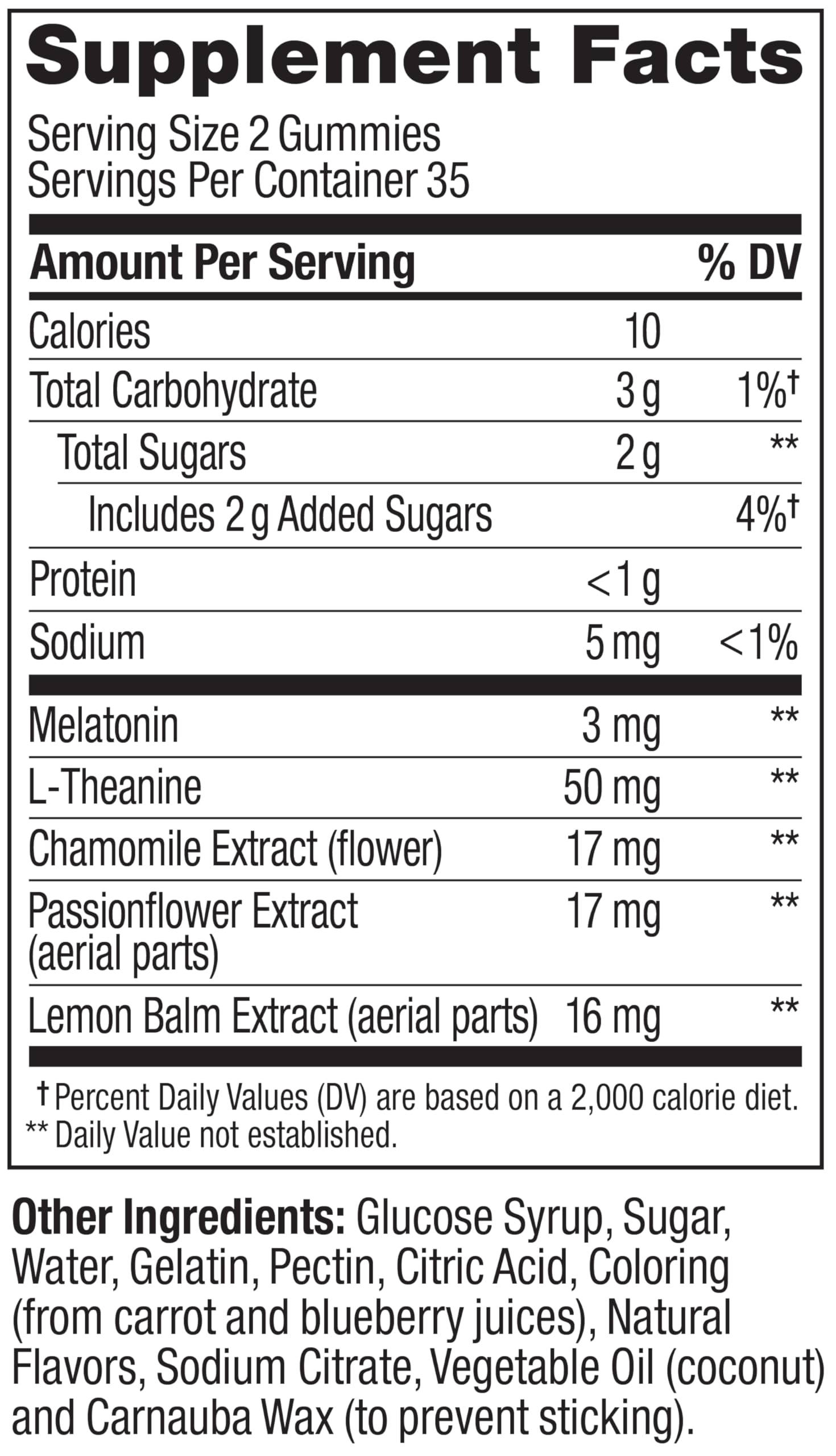 OLLIE Gummy Supplement 70 Count ingredients list
