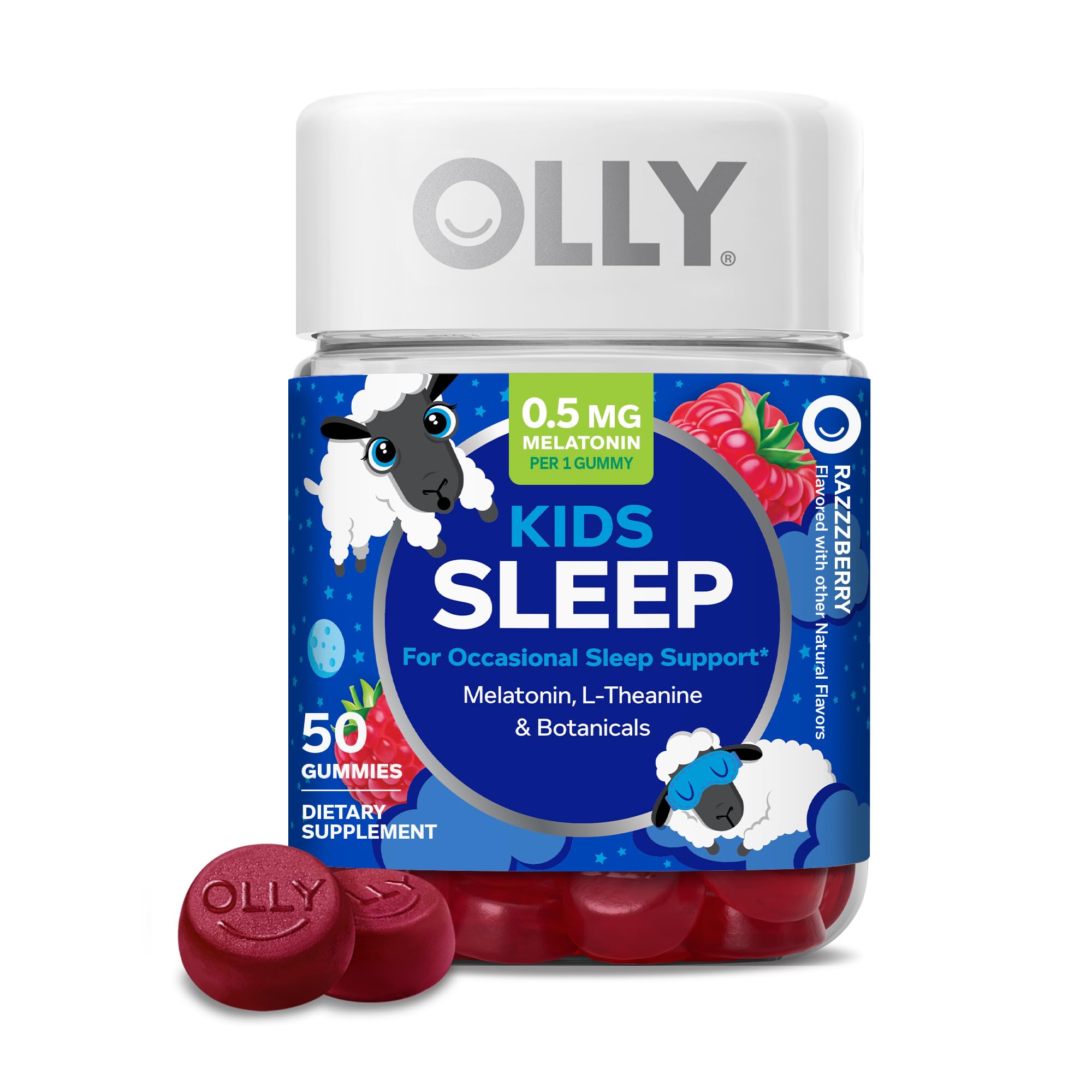 OLLIE Kids Sleep Gummy 50 Count front view with raspberry flavour