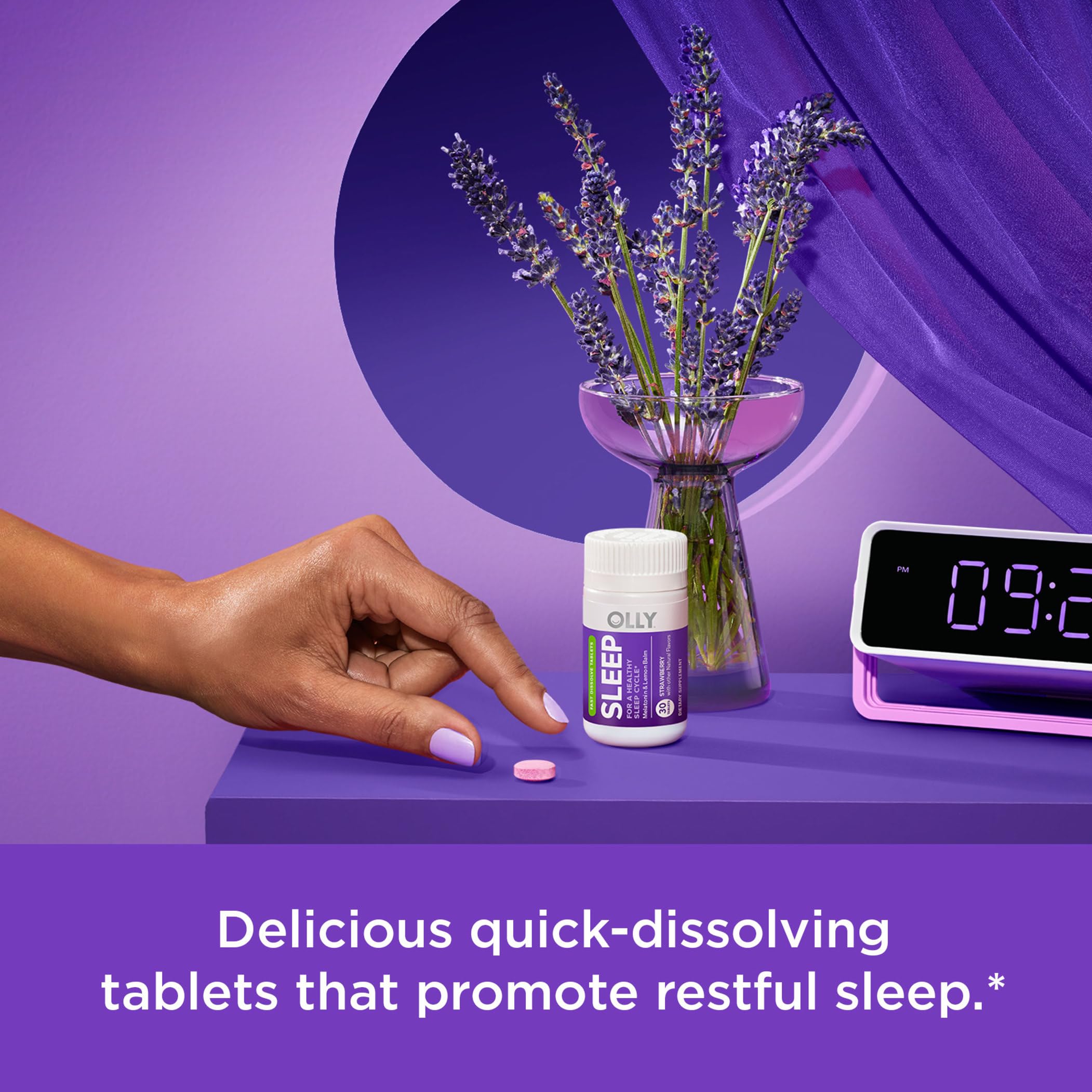 OLLIE Sleep Fast Dissolve Melatonin Tablets side view showing dosage details