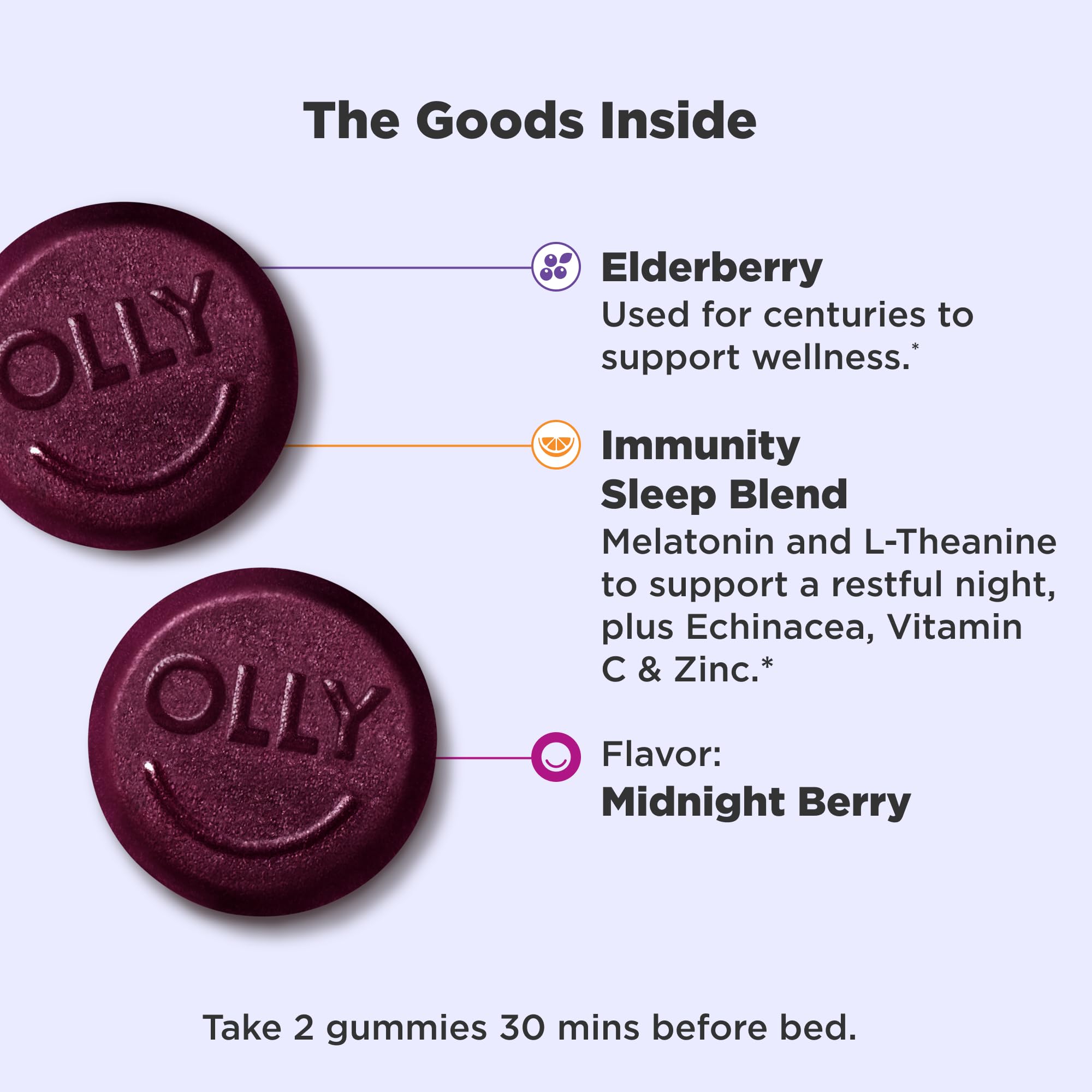 OLLY daily wellness Sleep Gummies showing jammy berry flavour