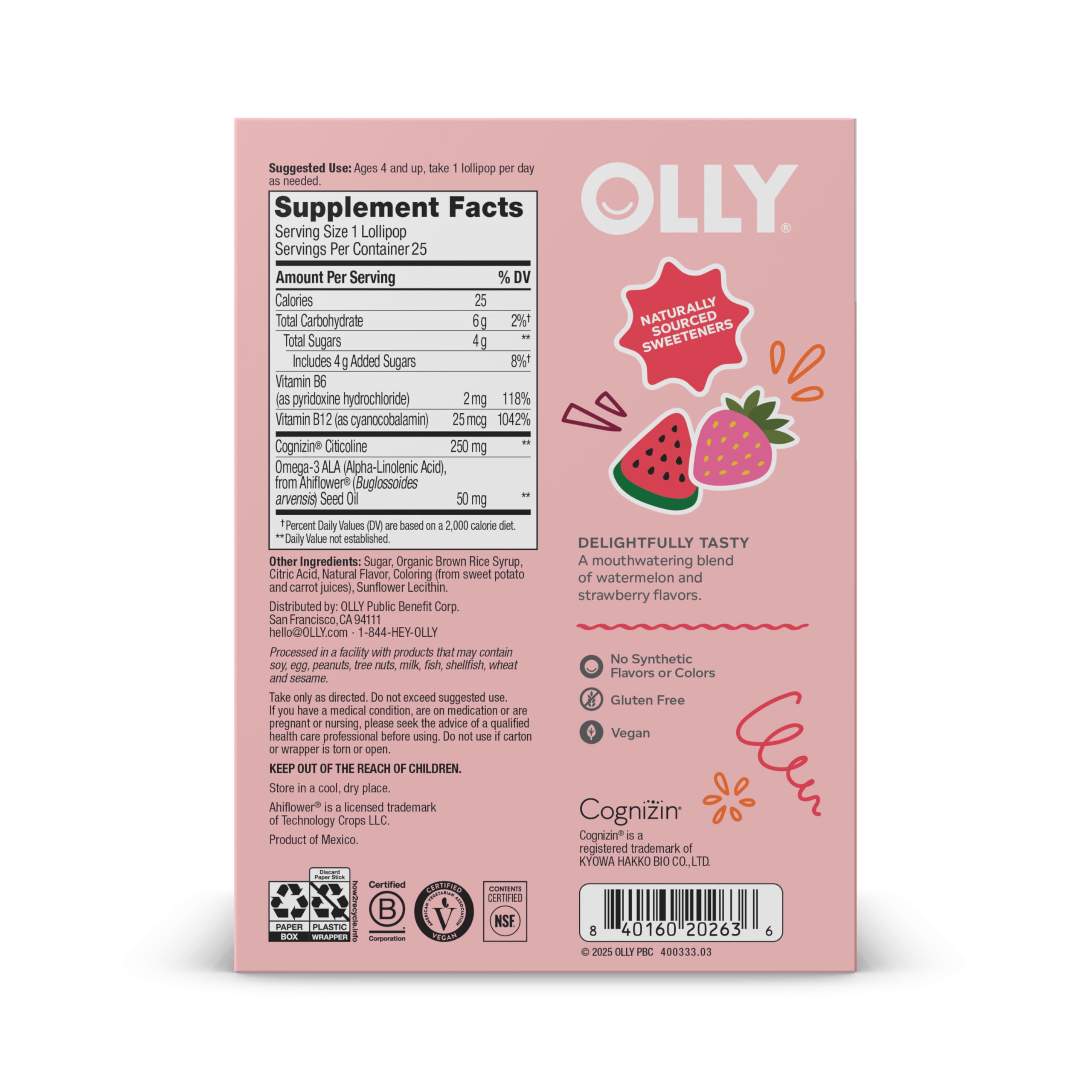 OLLy Focus Buddies L’OLLY Pops packaging on a table