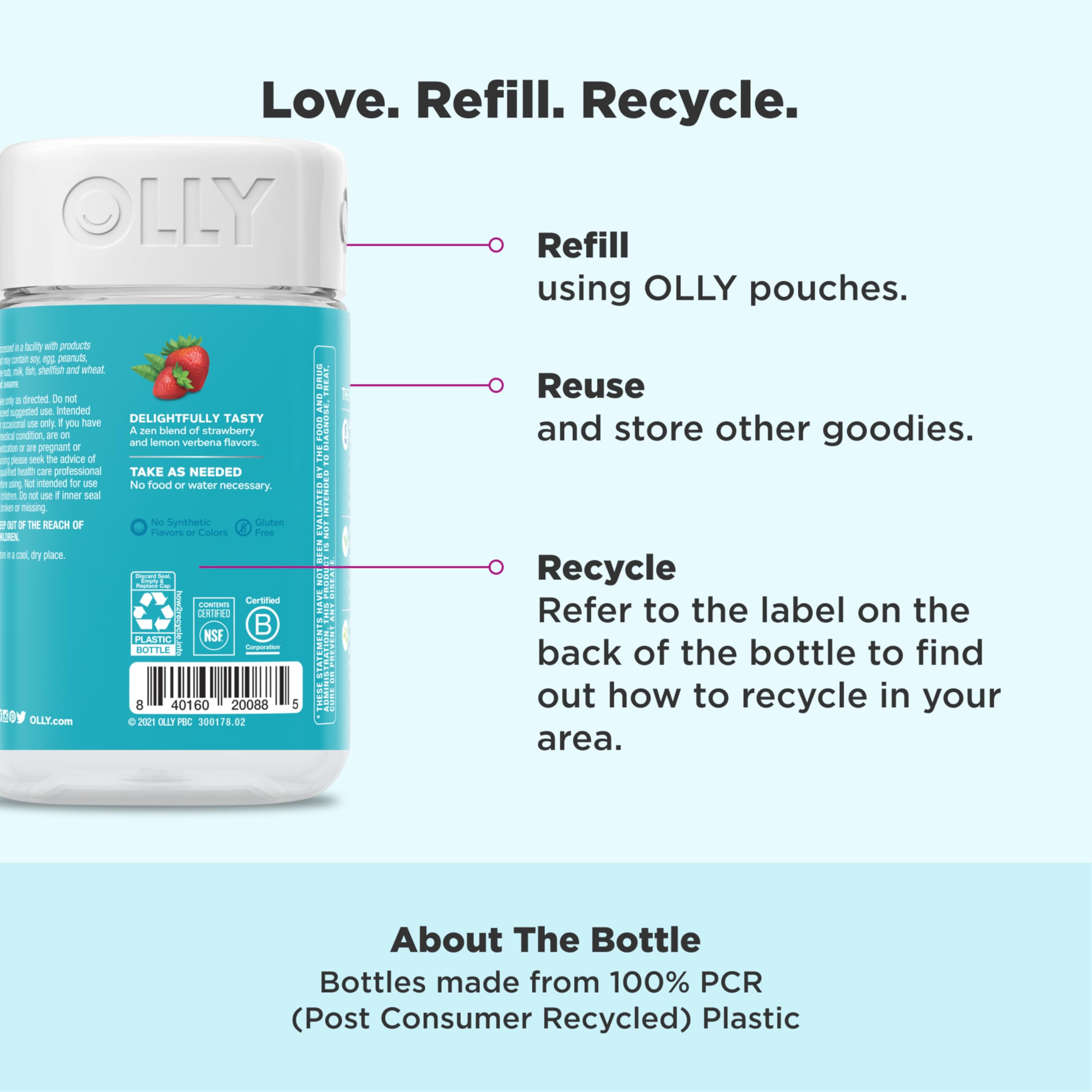 OLLY Goodbye Stress Gummies ingredients list on packaging