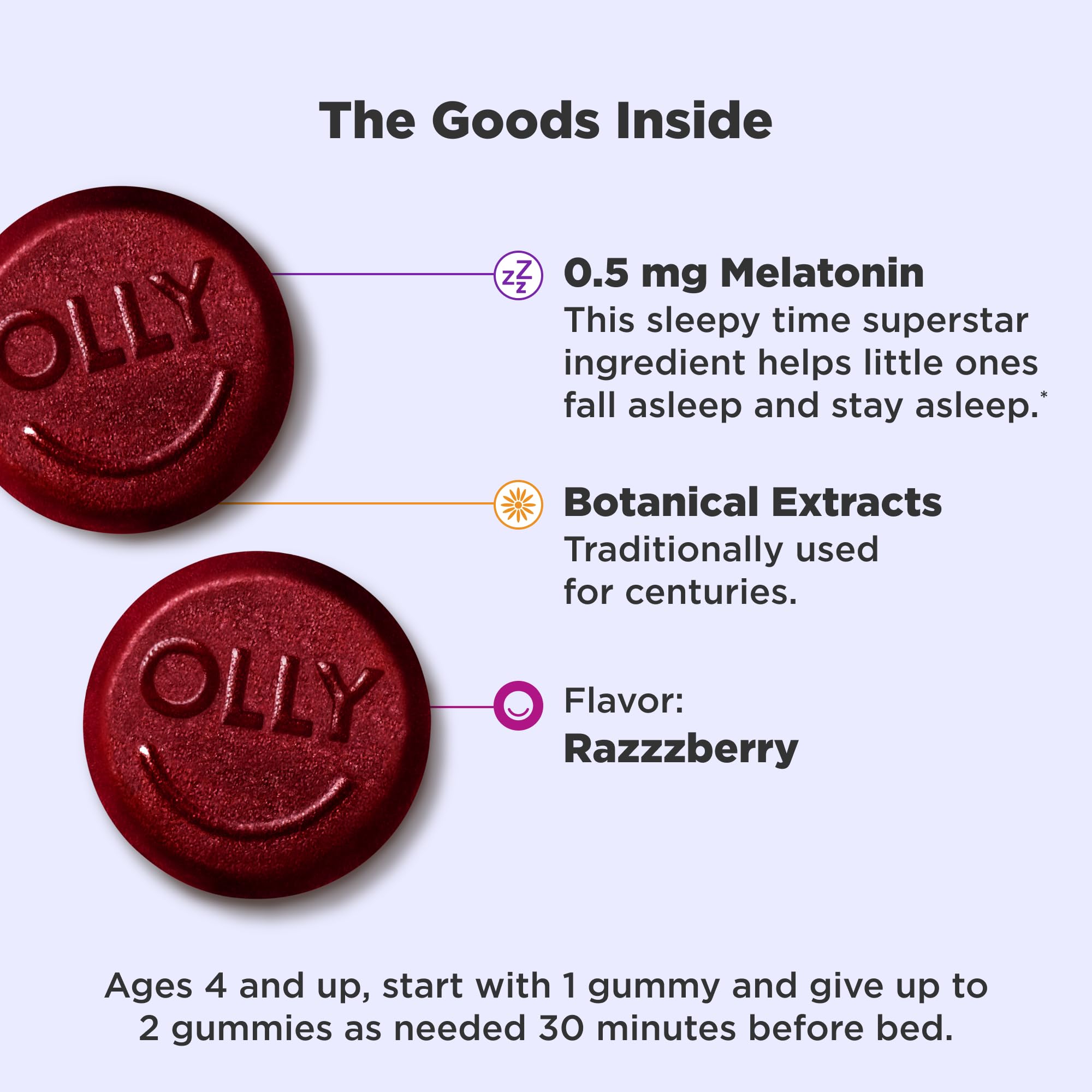 OLLY Kids Sleep Gummies red raspberry flavour close-up