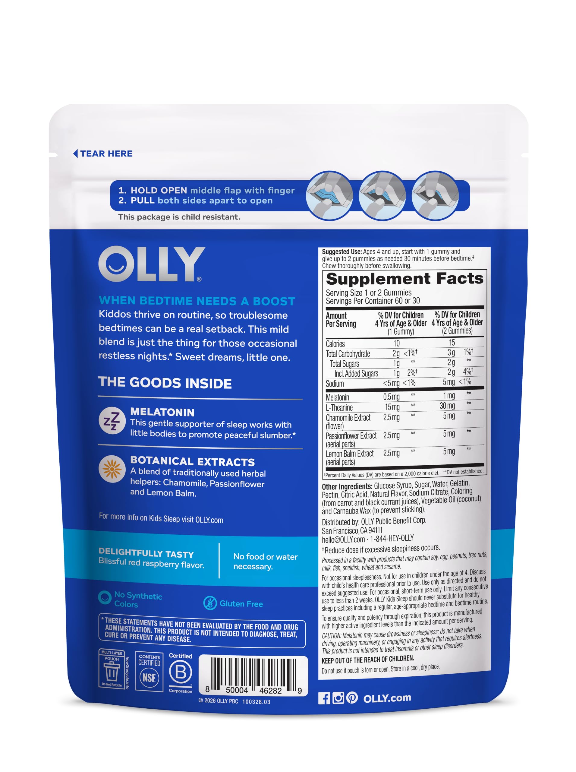 OLLY Kids Sleep Gummies side view of packaging