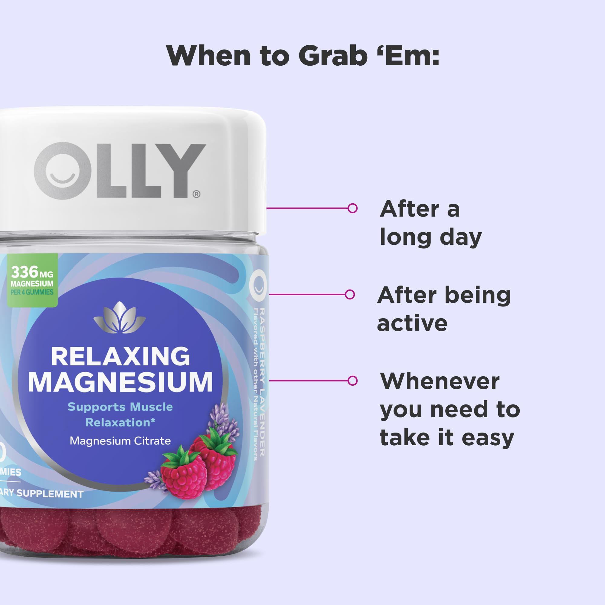 OLLY Magnesium Gummies Raspberry Lavender nutritional information