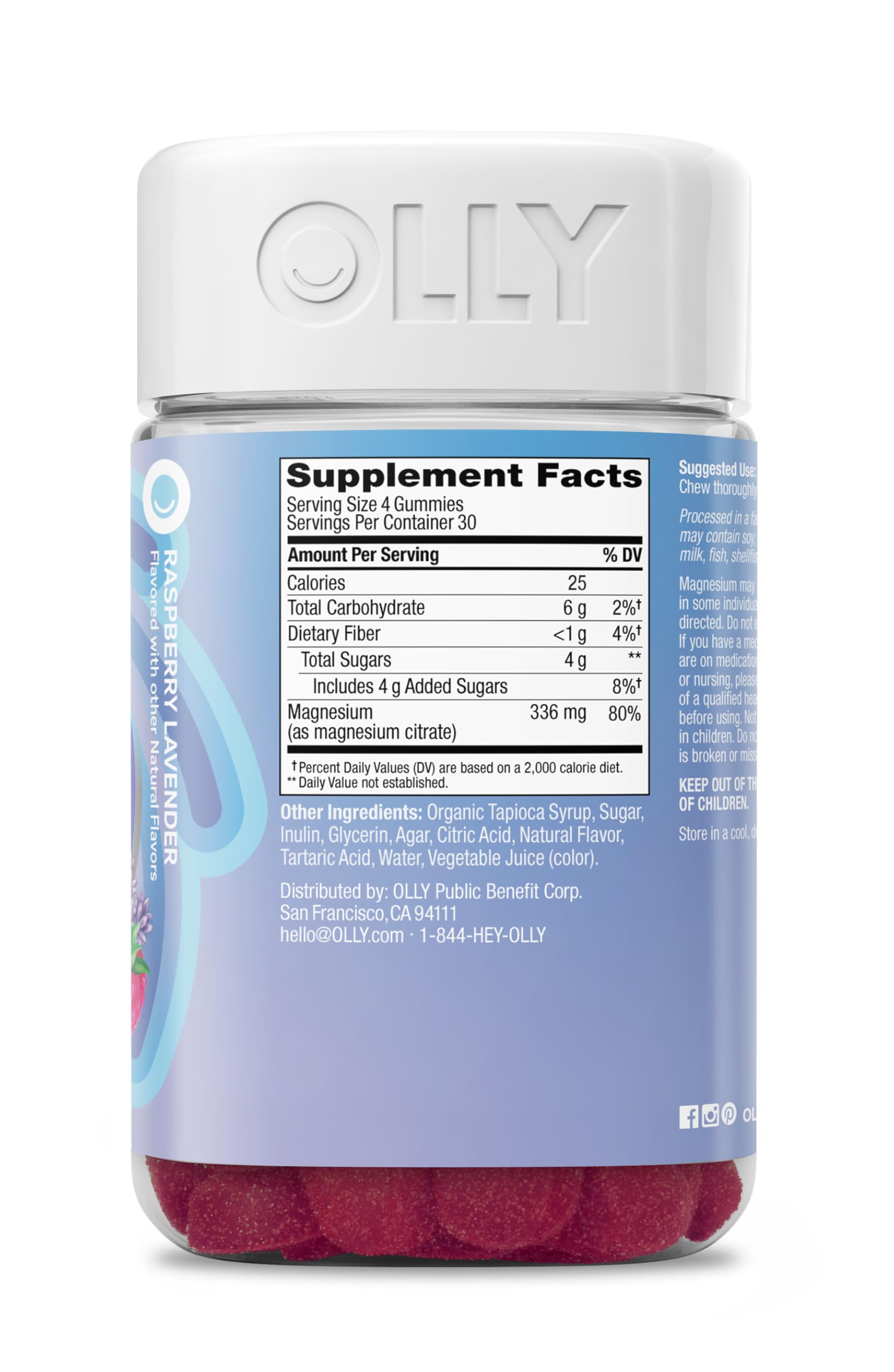 OLLY Magnesium Gummies Raspberry Lavender packaging details
