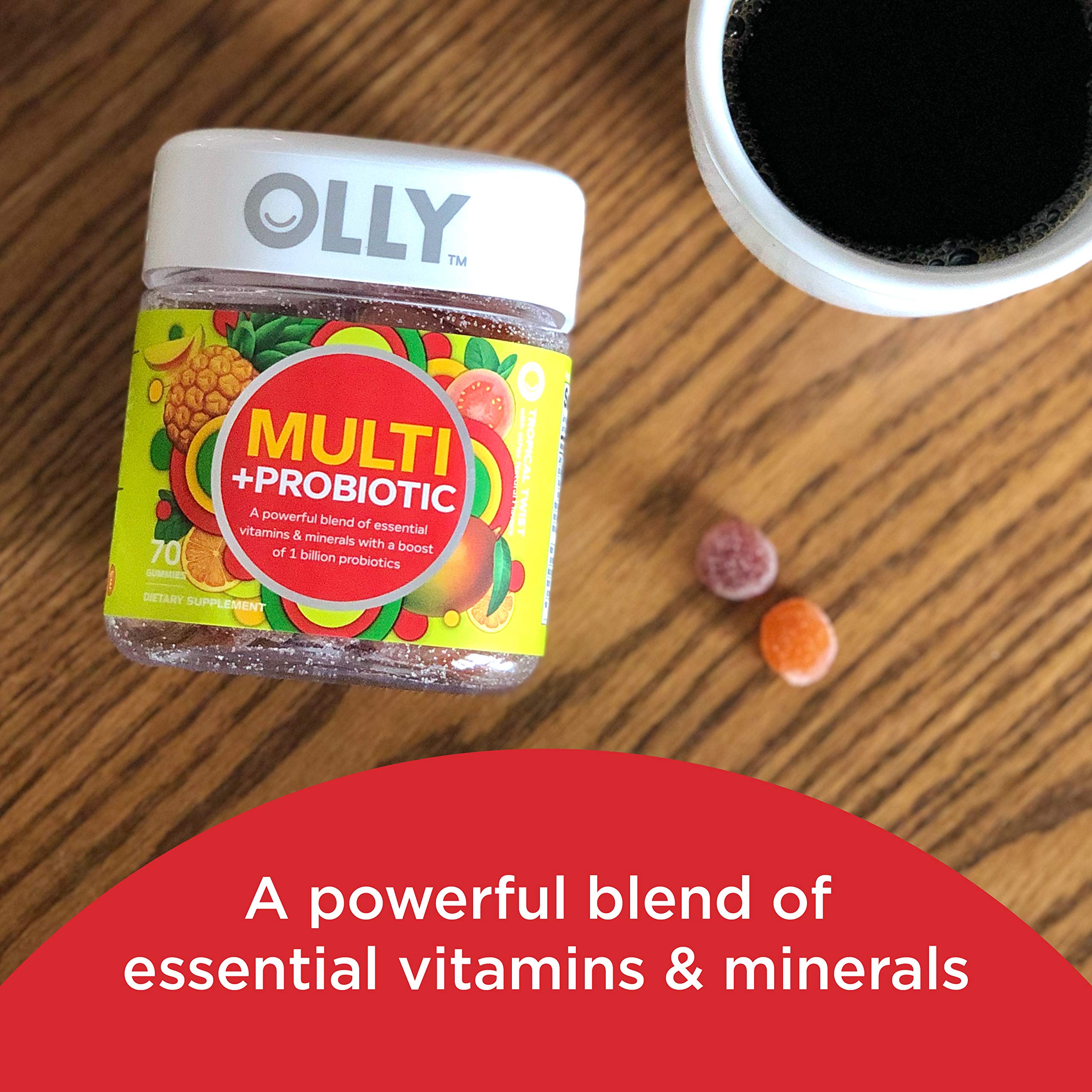OLLY Multi + Probiotic Gummies tropical flavour gummies close-up