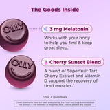 OLLY Muscle use Sleep Gummies bottle with Acai, Strawberry, Raspberry, and Pomegranate flavor