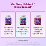 OLLY Muscle use Sleep Gummies with a measuring spoon