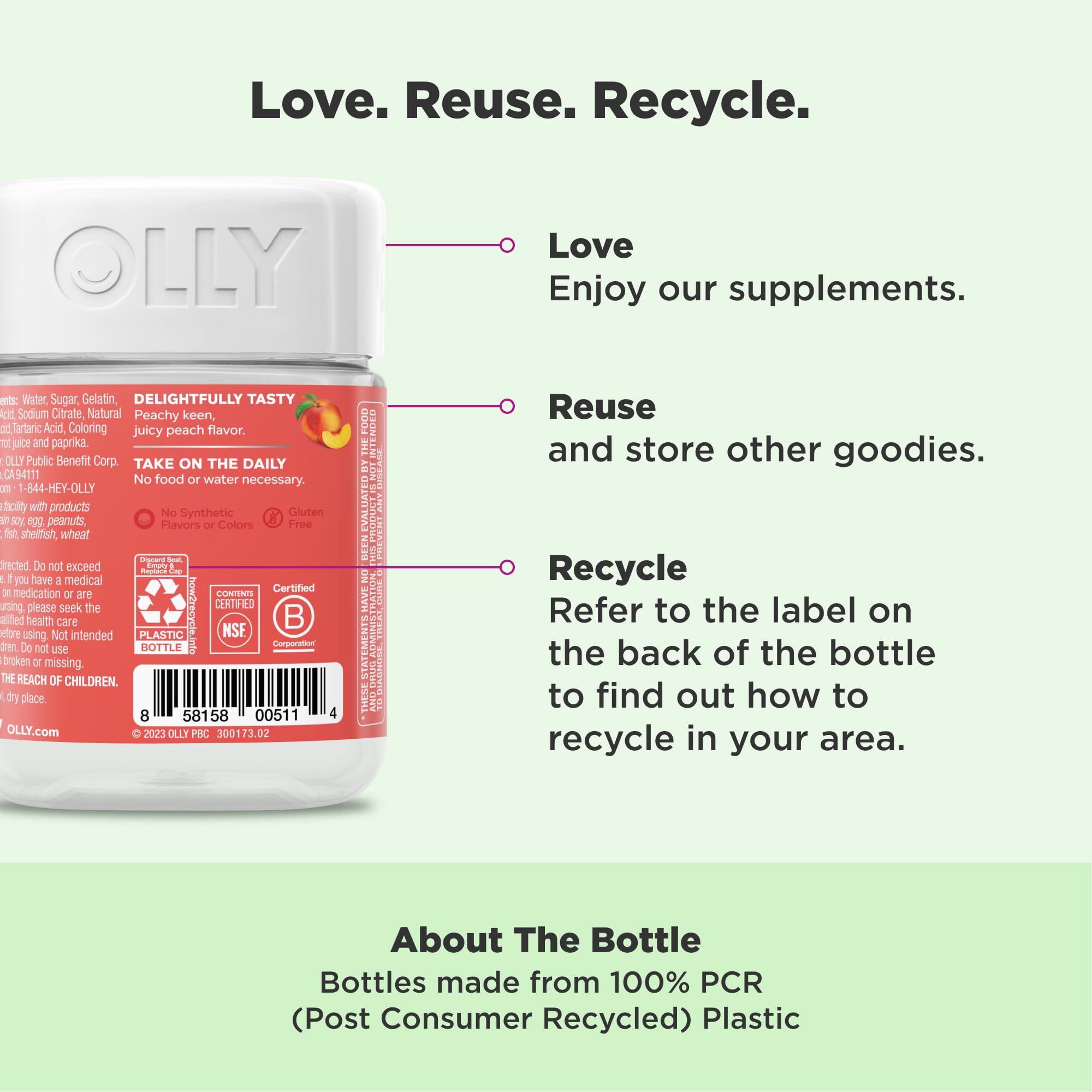 OLLy Probiotic + Prebiotic Gummies bottle side view