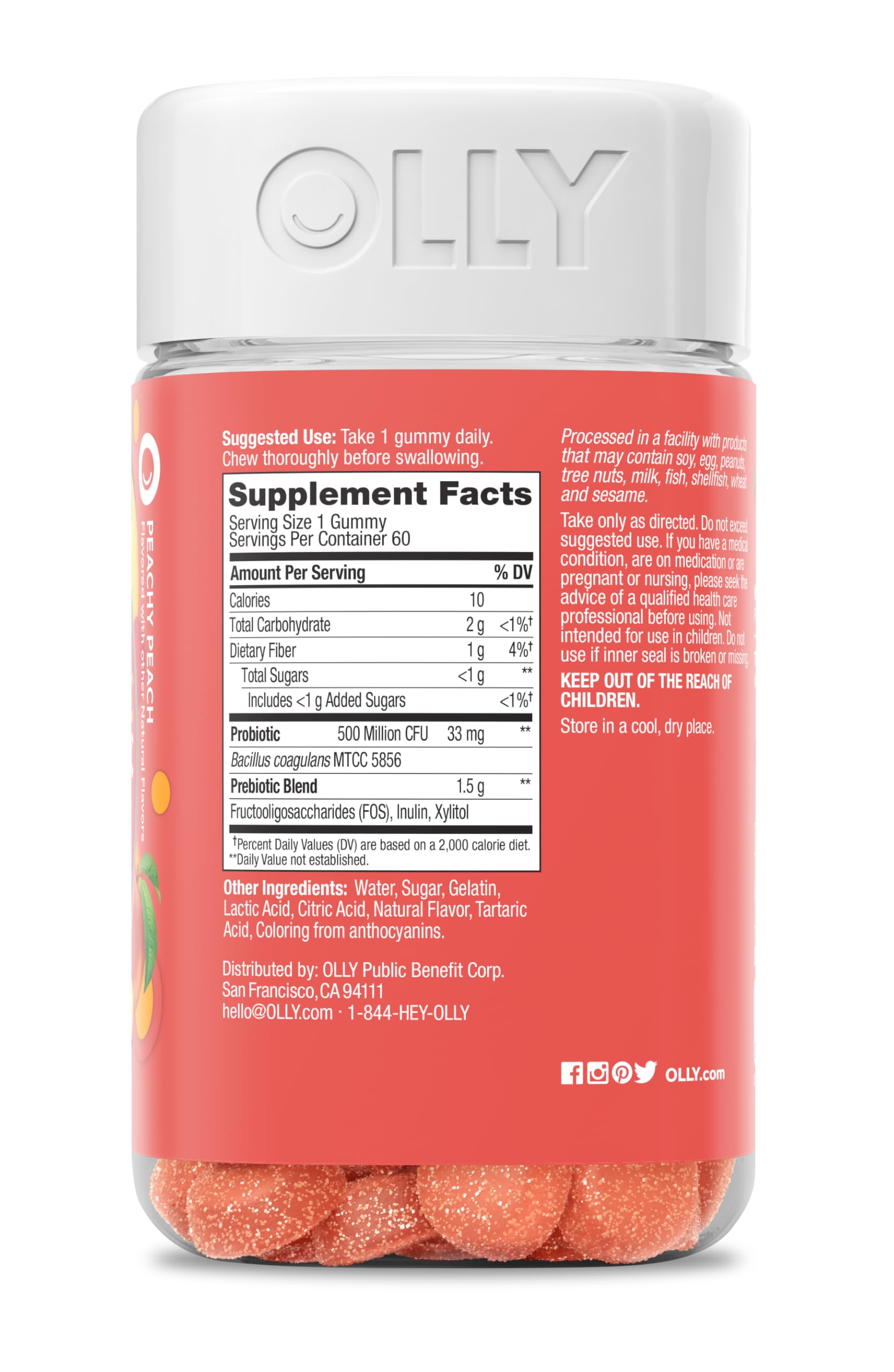 OLLy Probiotic + Prebiotic Gummies packaging details