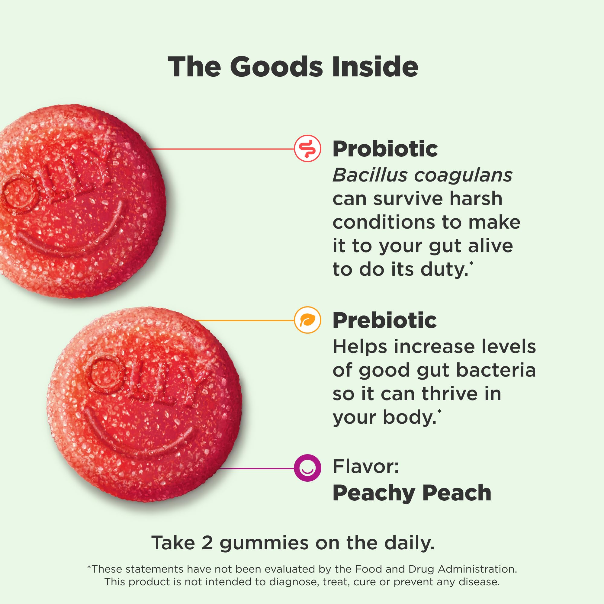 OLLy Probiotic + Prebiotic Gummies peach flavour gummies