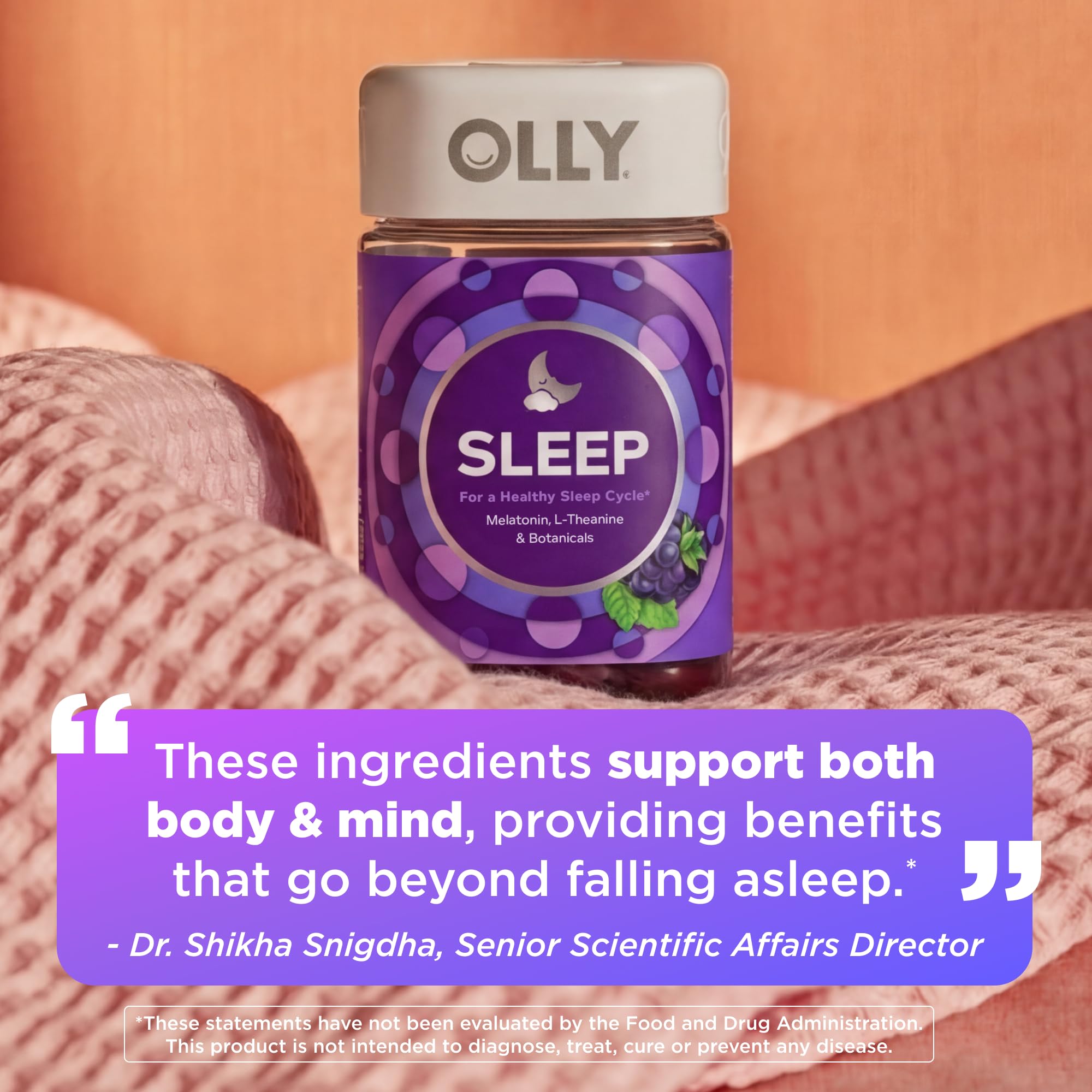 OLLY Sleep Gummies ingredients list on packaging