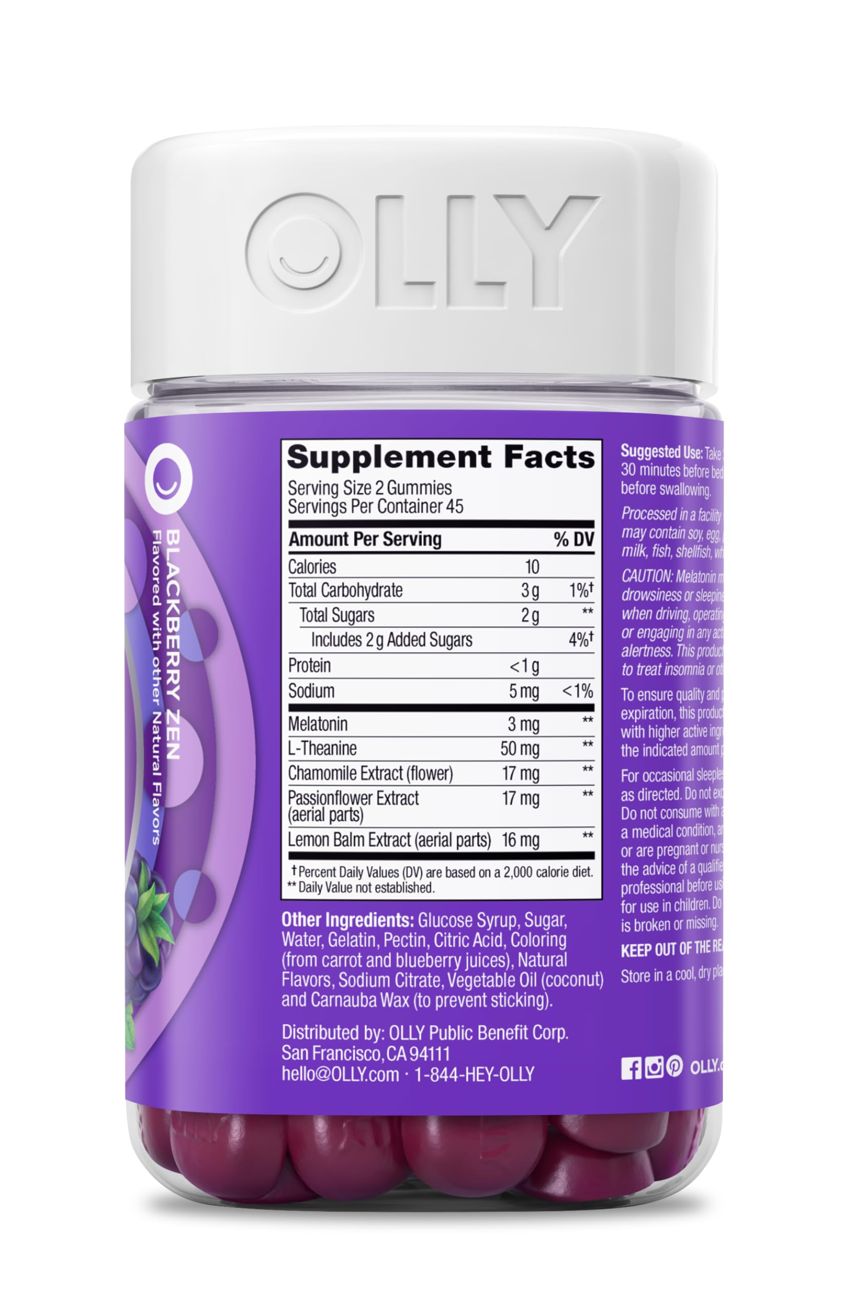 OLLY Sleep Gummies packaging with natural ingredients background