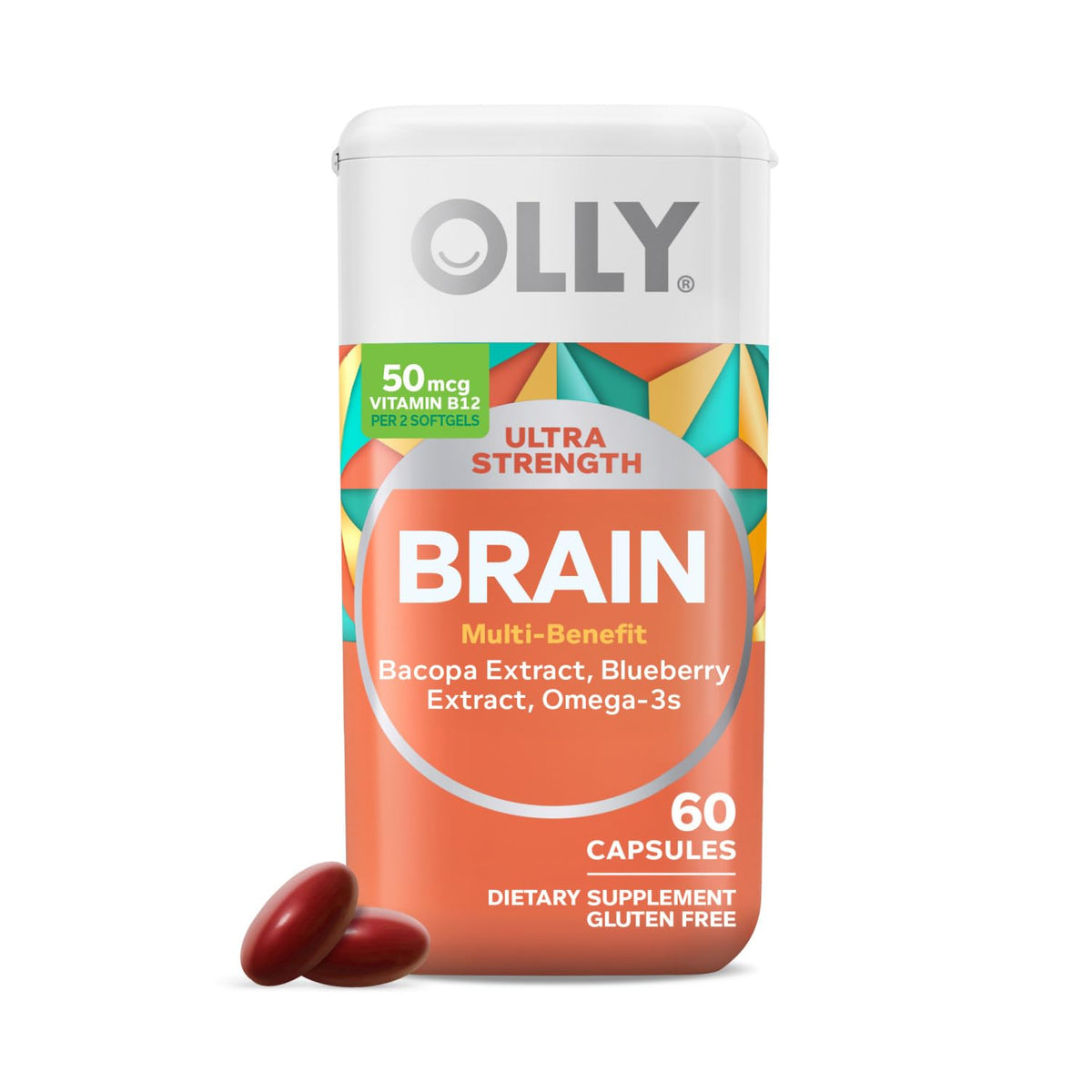 OLLY Ultra Strength Brain Softgels front view with packaging