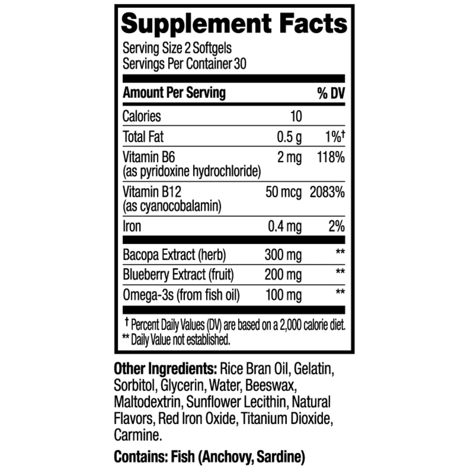 OLLY Ultra Strength Brain Softgels with fresh blueberries