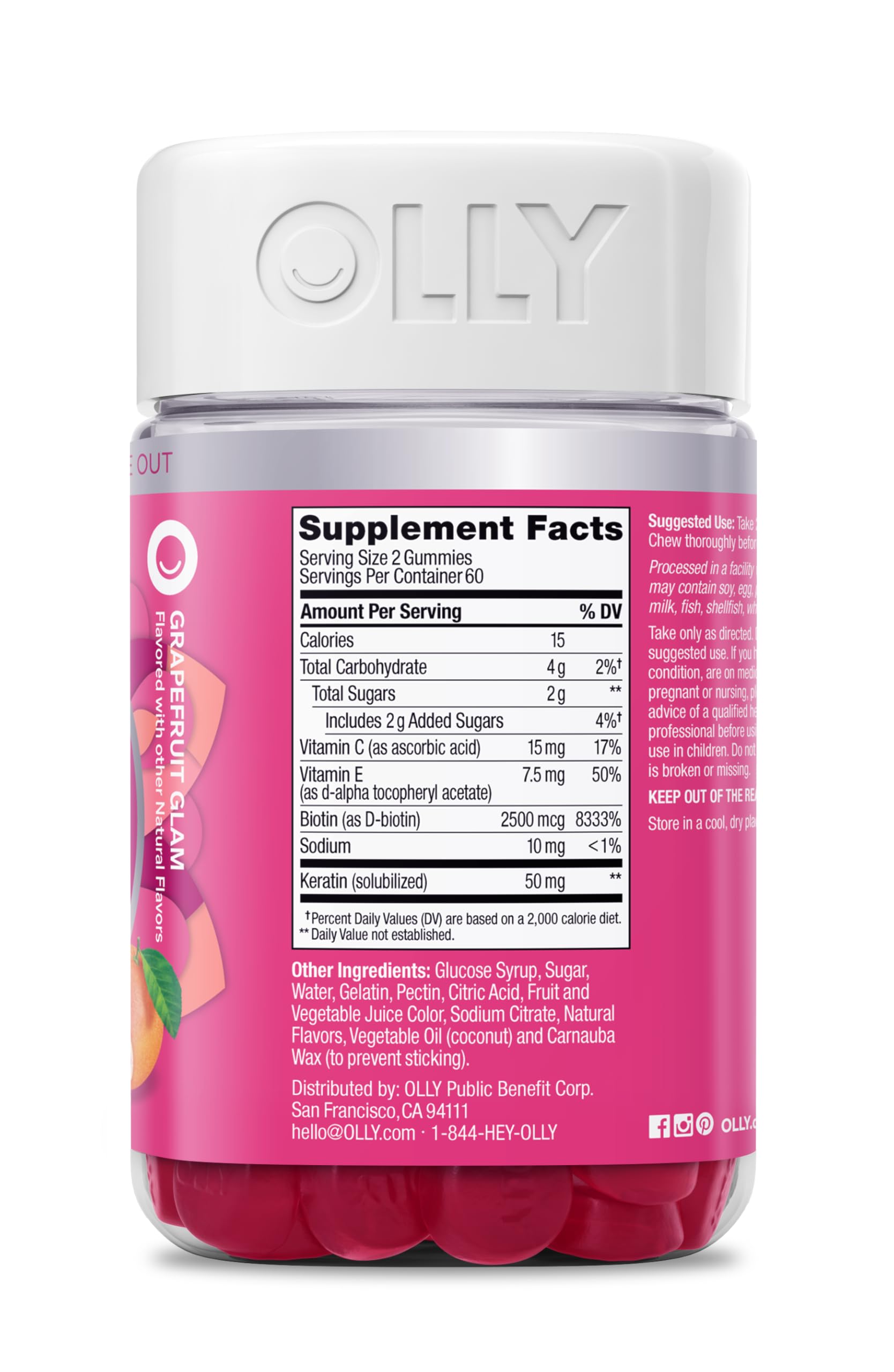 OLLY Undeniable Beauty Gummies with a close-up of the ruby red grapefruit flavour