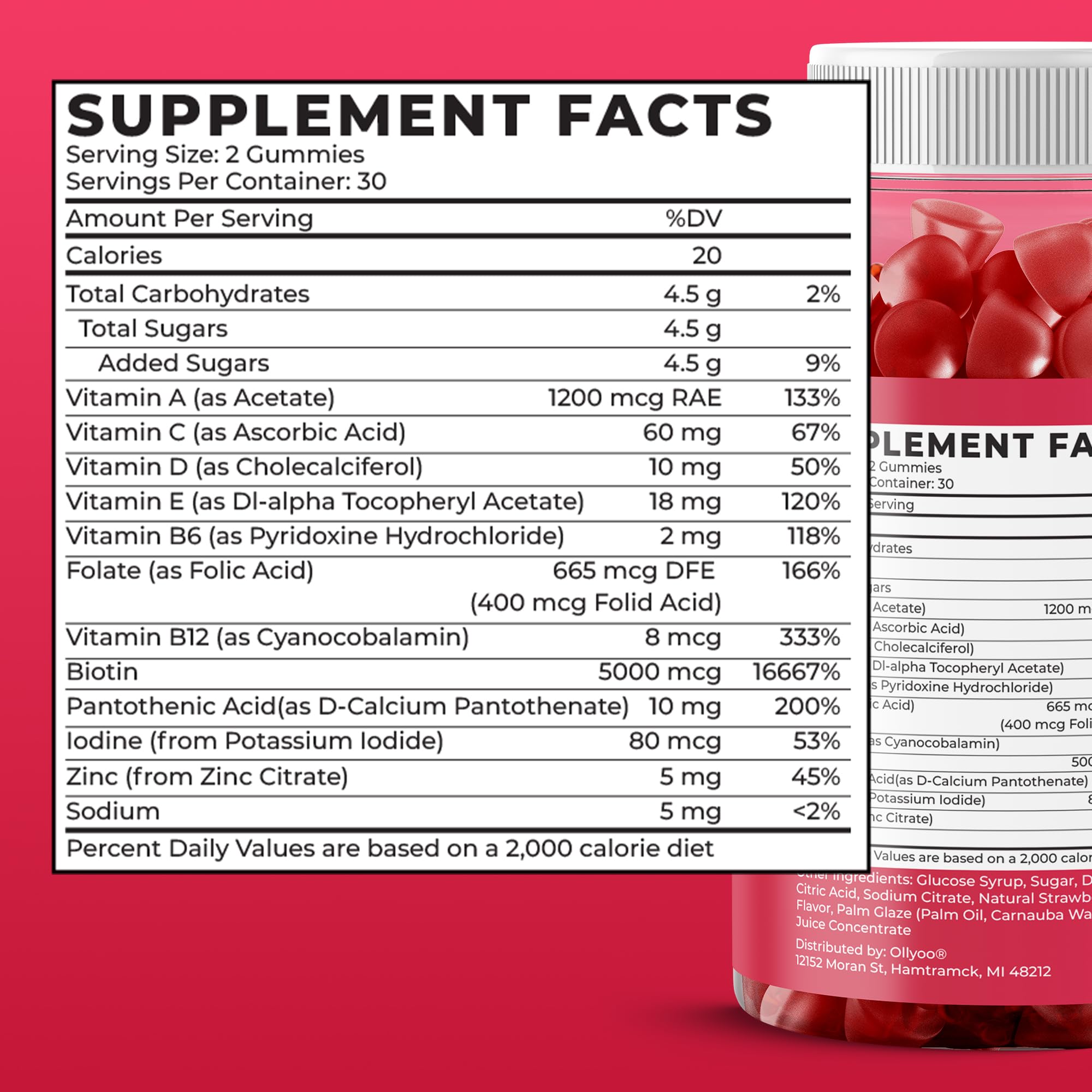 Ollyoo Multivitamins Gummies with natural strawberry and cherry flavours