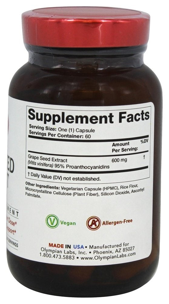 Olympian Labs Grape Seed Extract 95% Oligomeric Procyanidins product label close-up