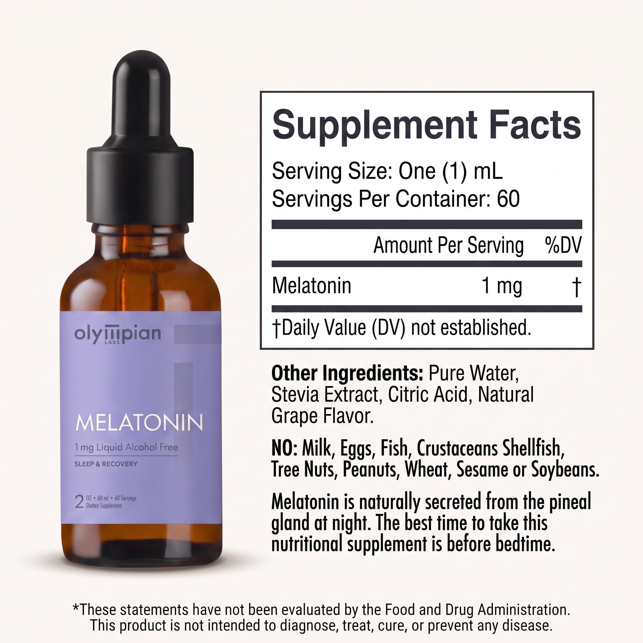 Olympian Labs Liquid Melatonin 2 Ounce bottle side view