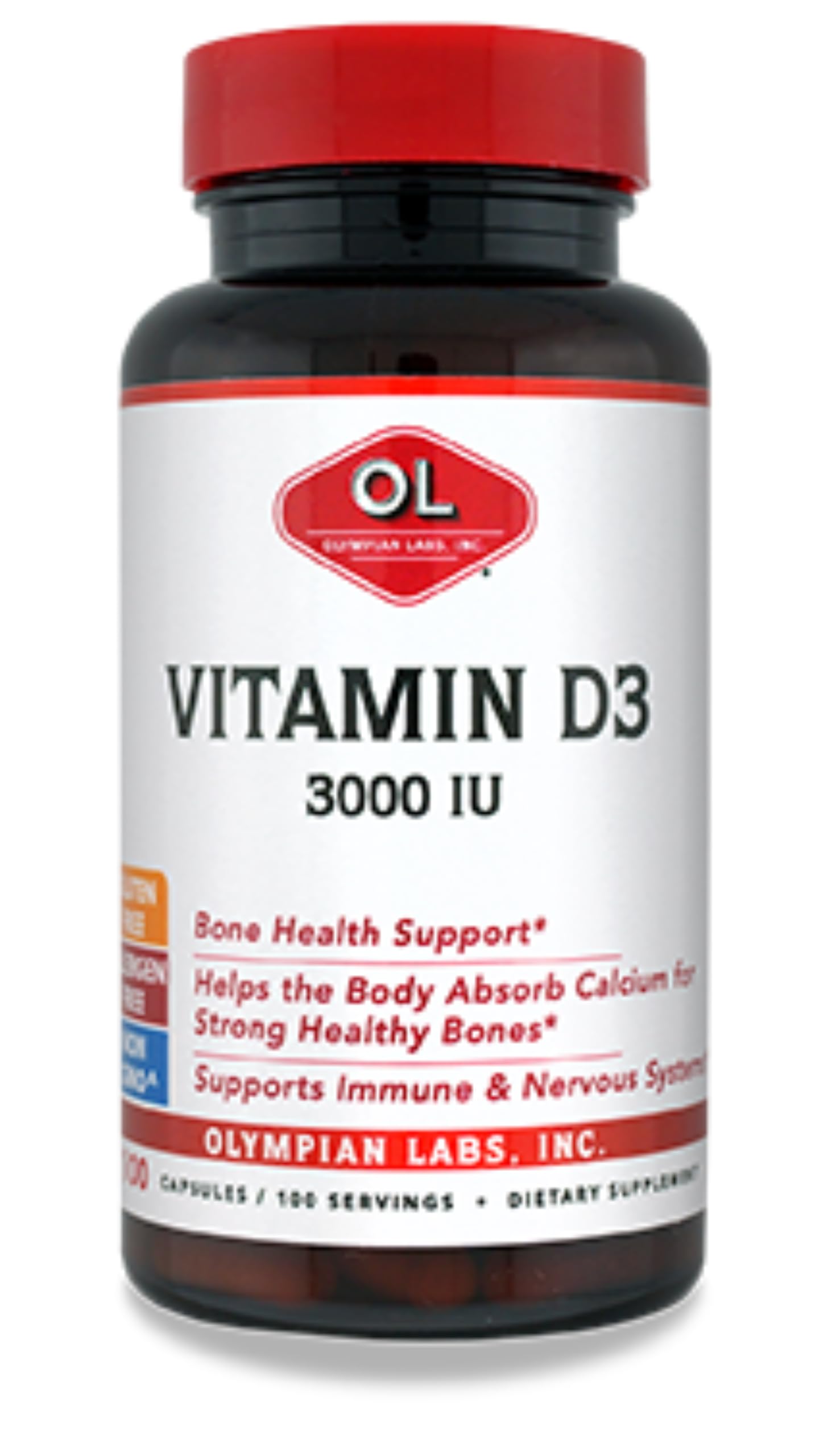 Olympian Labs Vitamin D3 3000 IU capsules front view