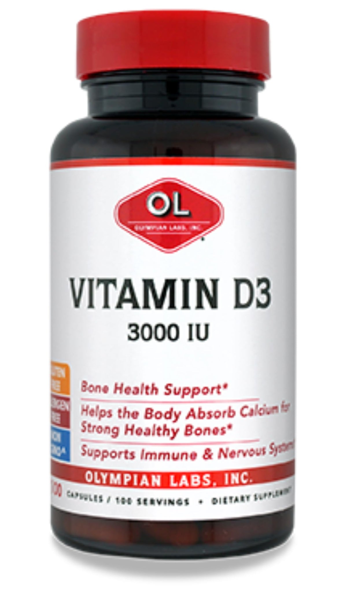 Olympian Labs Vitamin D3 3000 IU capsules front view