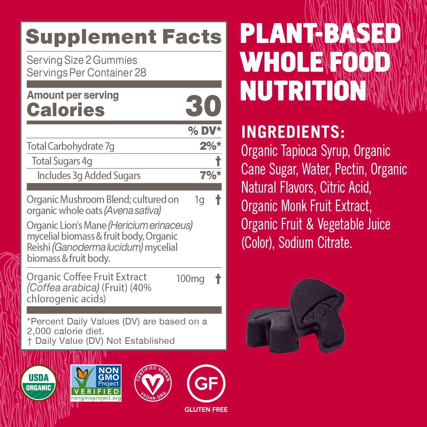 OM MUSHROOM SUPERFOOD Brain Fuel+ Gummies packaging on a wooden table