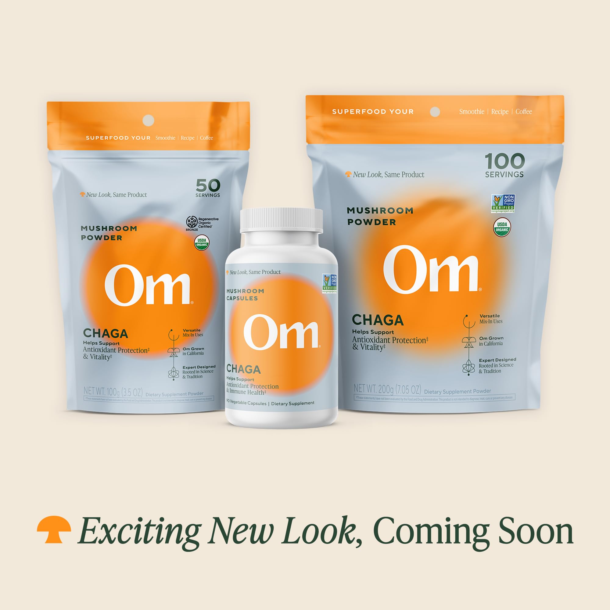 OM MUSHROOM SUPERFOOD Chaga Mushroom Capsules side view