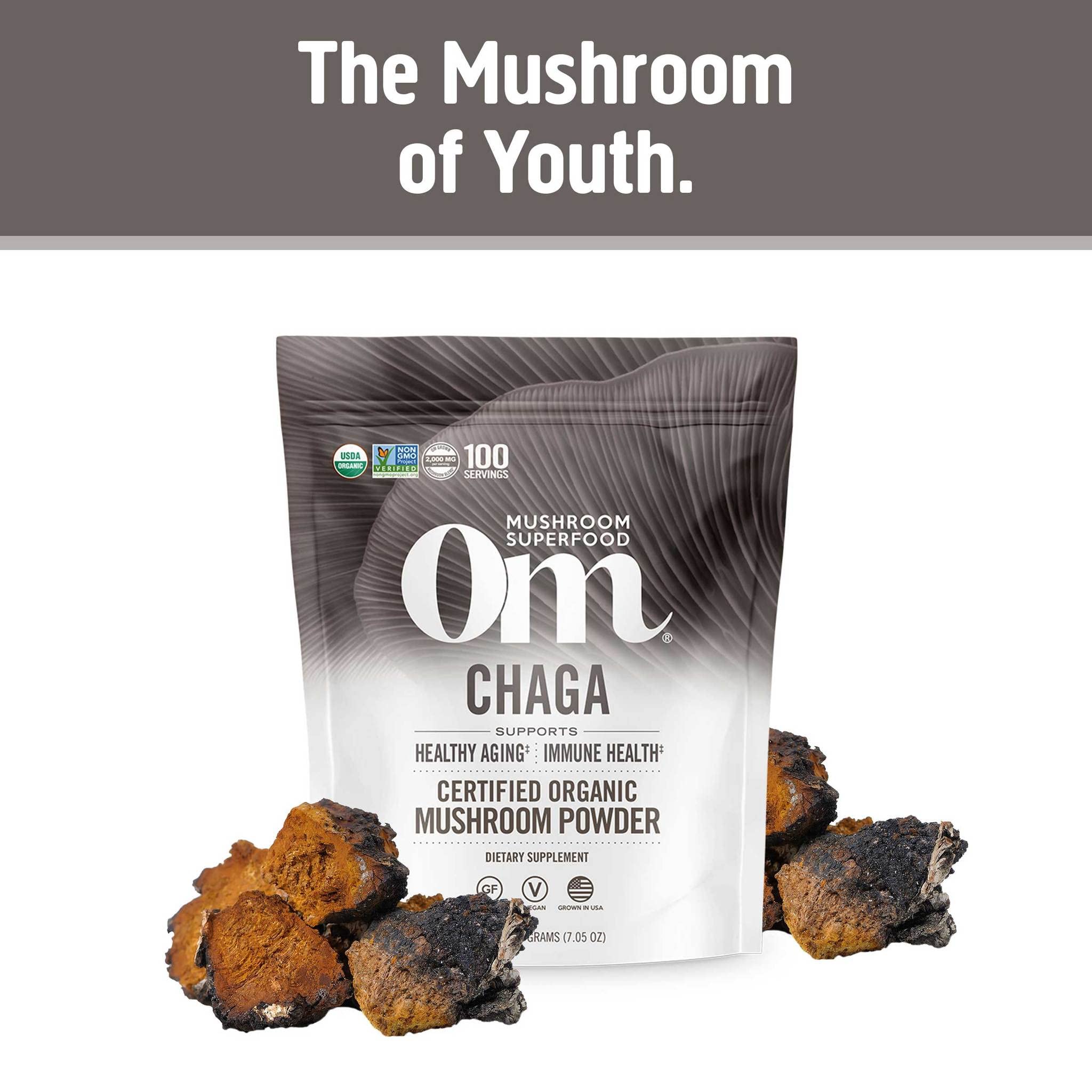 OM MUSHROOM SUPERFOOD Chaga Mushroom Powder scoop