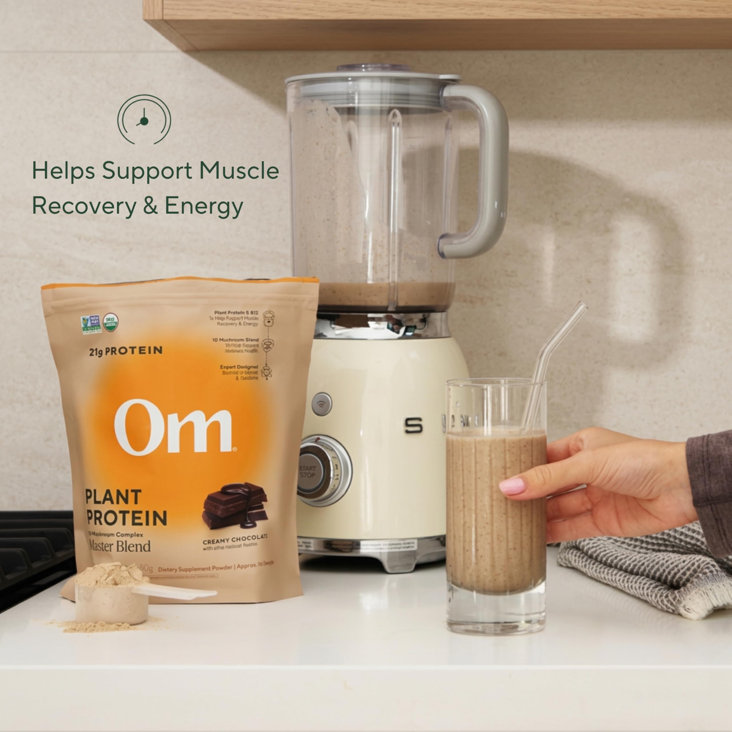 OM MUSHROOM SUPERFOOD Chocolate Protein 546g packaging