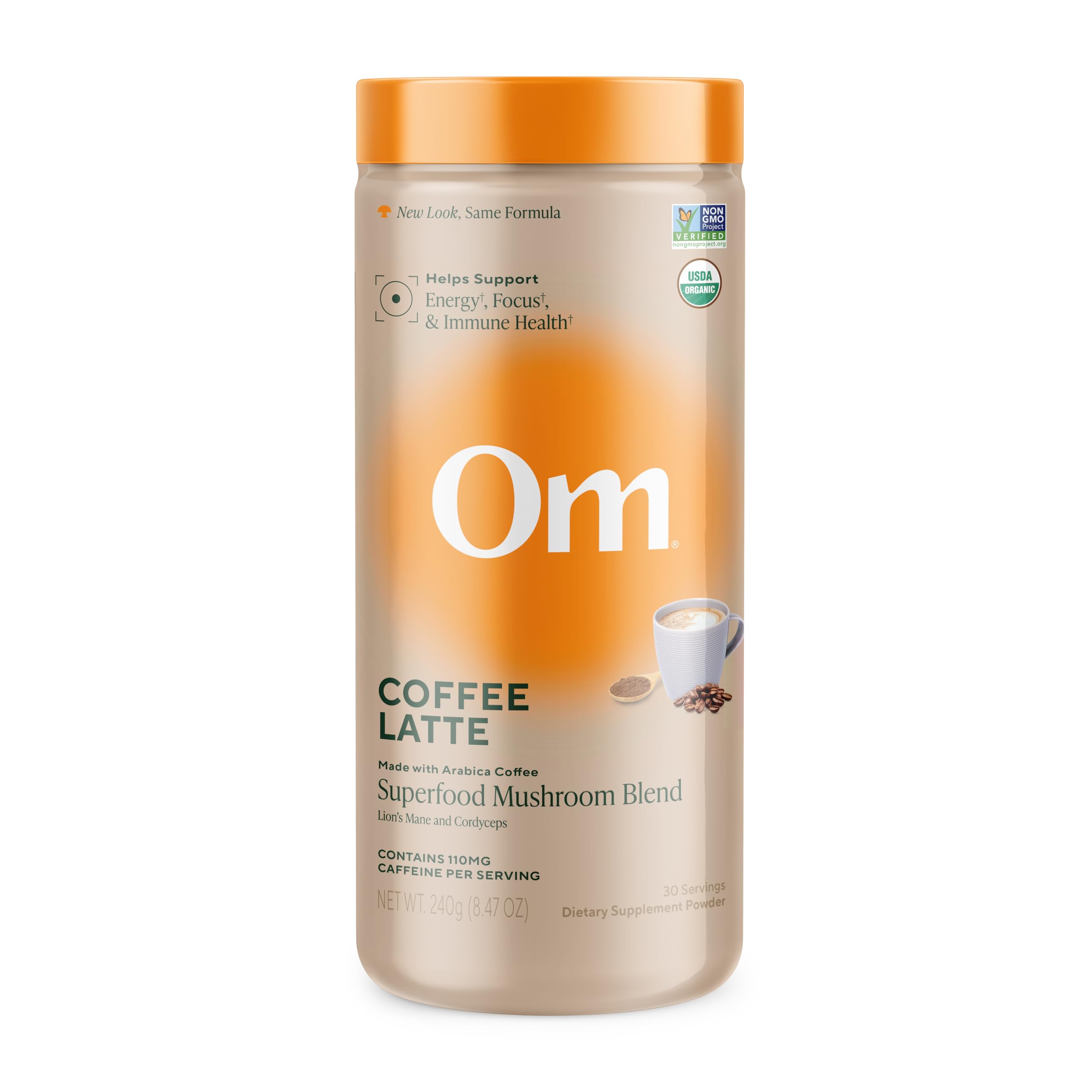 OM MUSHROOM SUPERFOOD Coffee Latte Blend canister front view