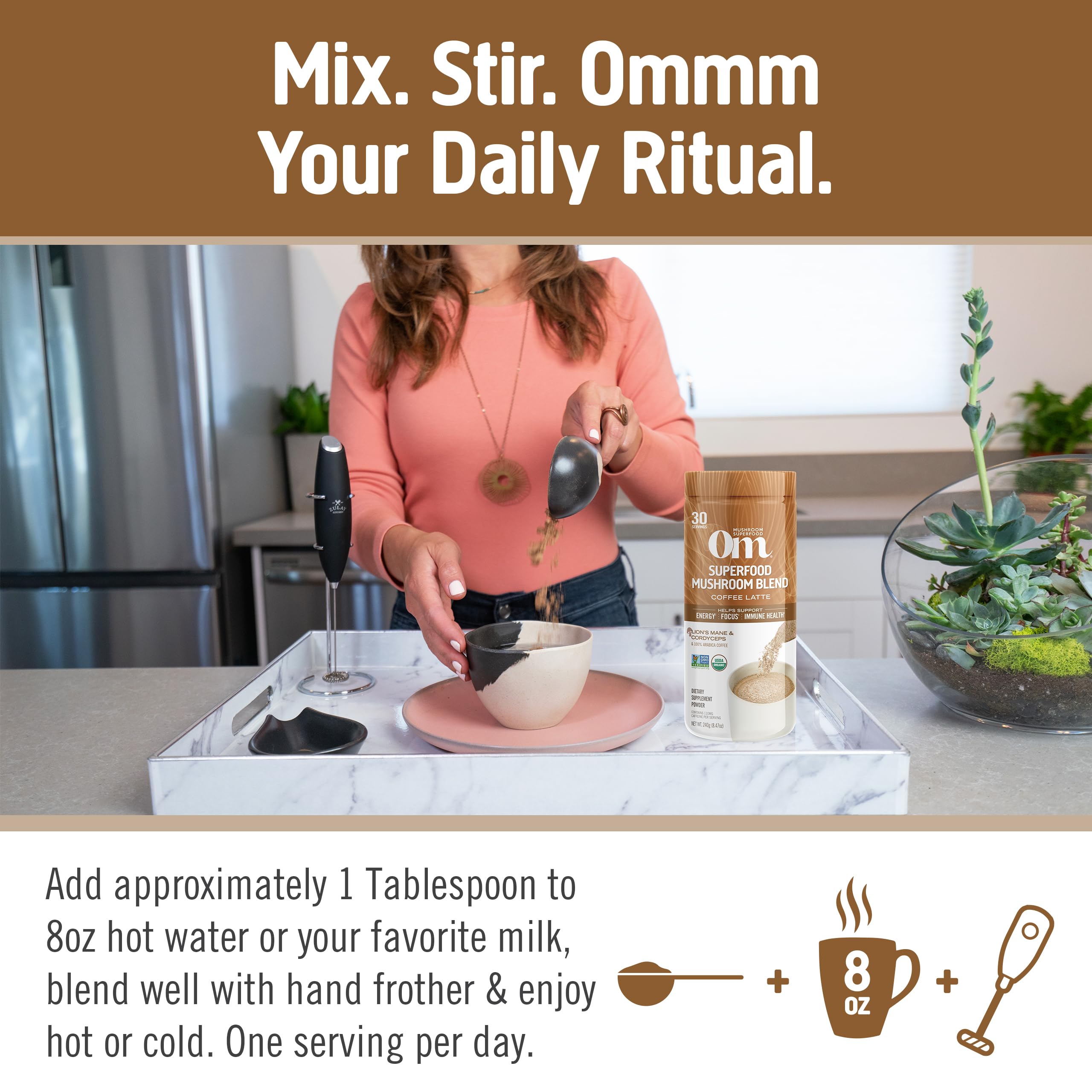 OM MUSHROOM SUPERFOOD Coffee Latte Blend canister side view