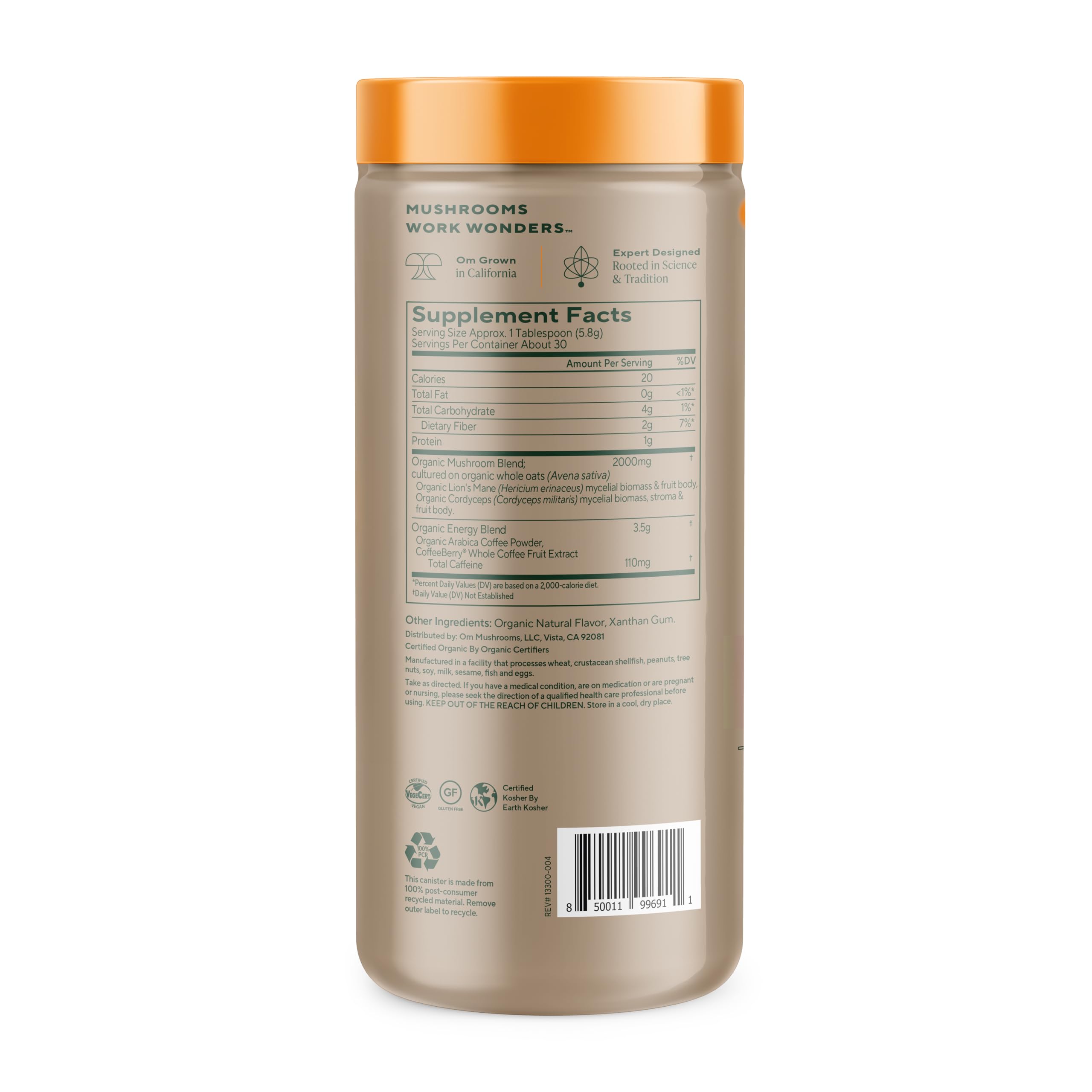 OM MUSHROOM SUPERFOOD Coffee Latte Blend serving suggestion with coffee