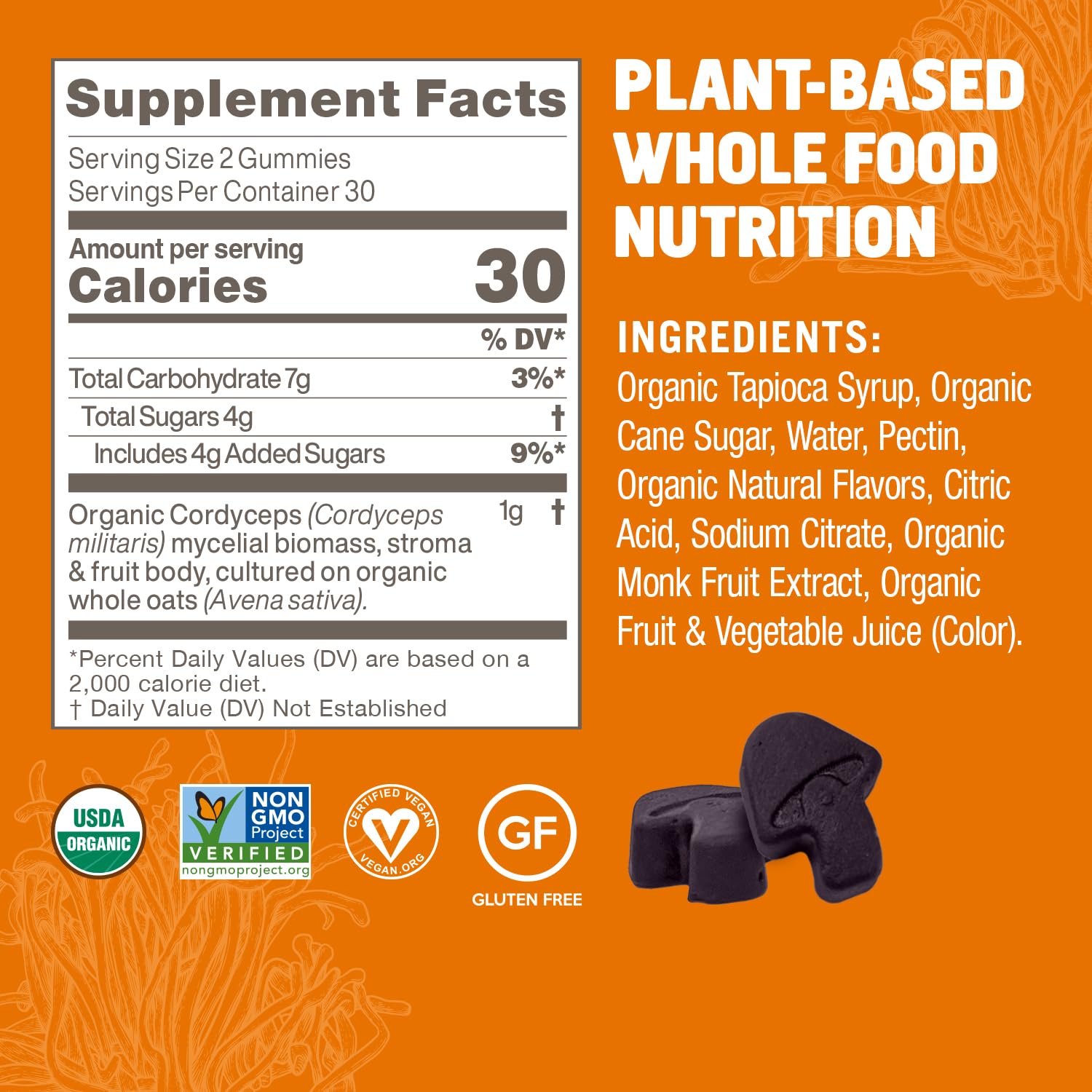 OM MUSHROOM SUPERFOOD Cordyceps Gummies with other herbal supplements