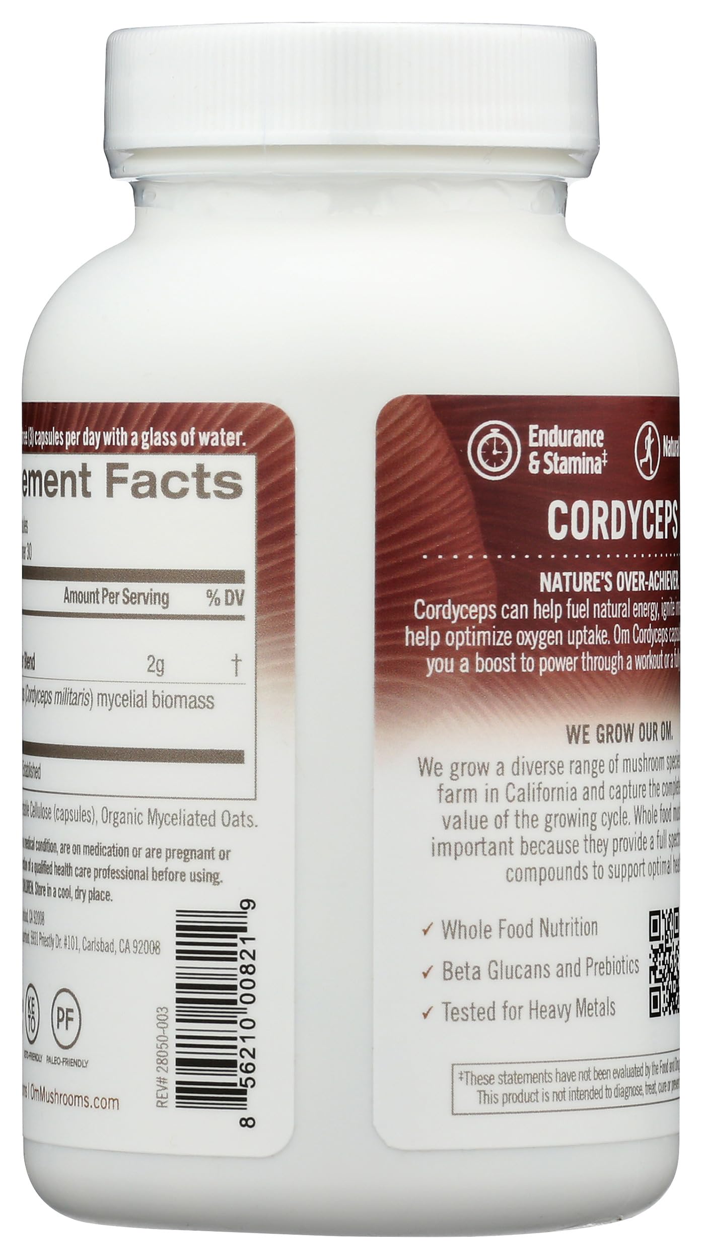 OM MUSHROOM SUPERFOOD Cordyceps Mushroom Capsules with ingredients