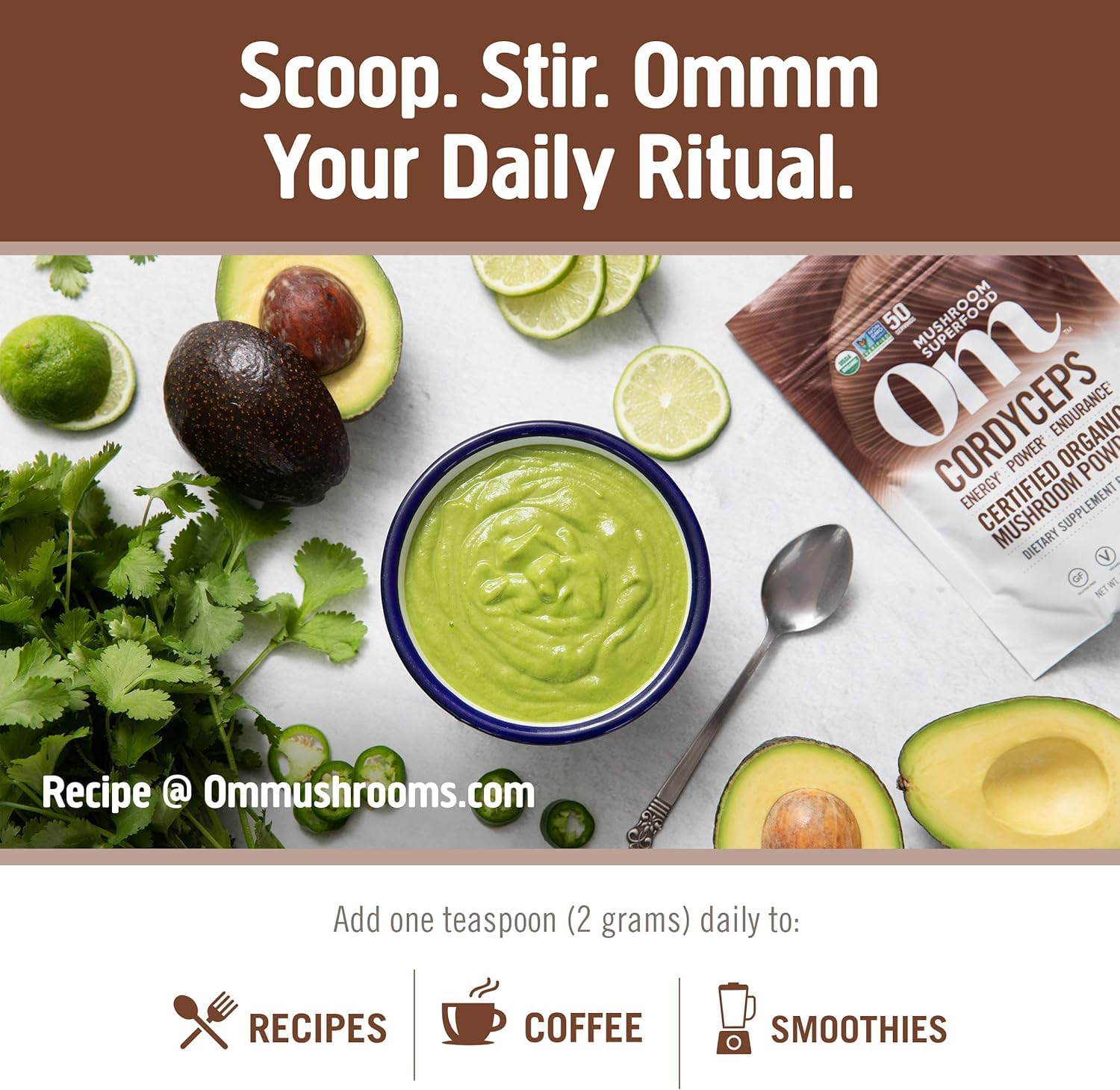 OM MUSHROOM SUPERFOOD Cordyceps Mushroom Powder back view