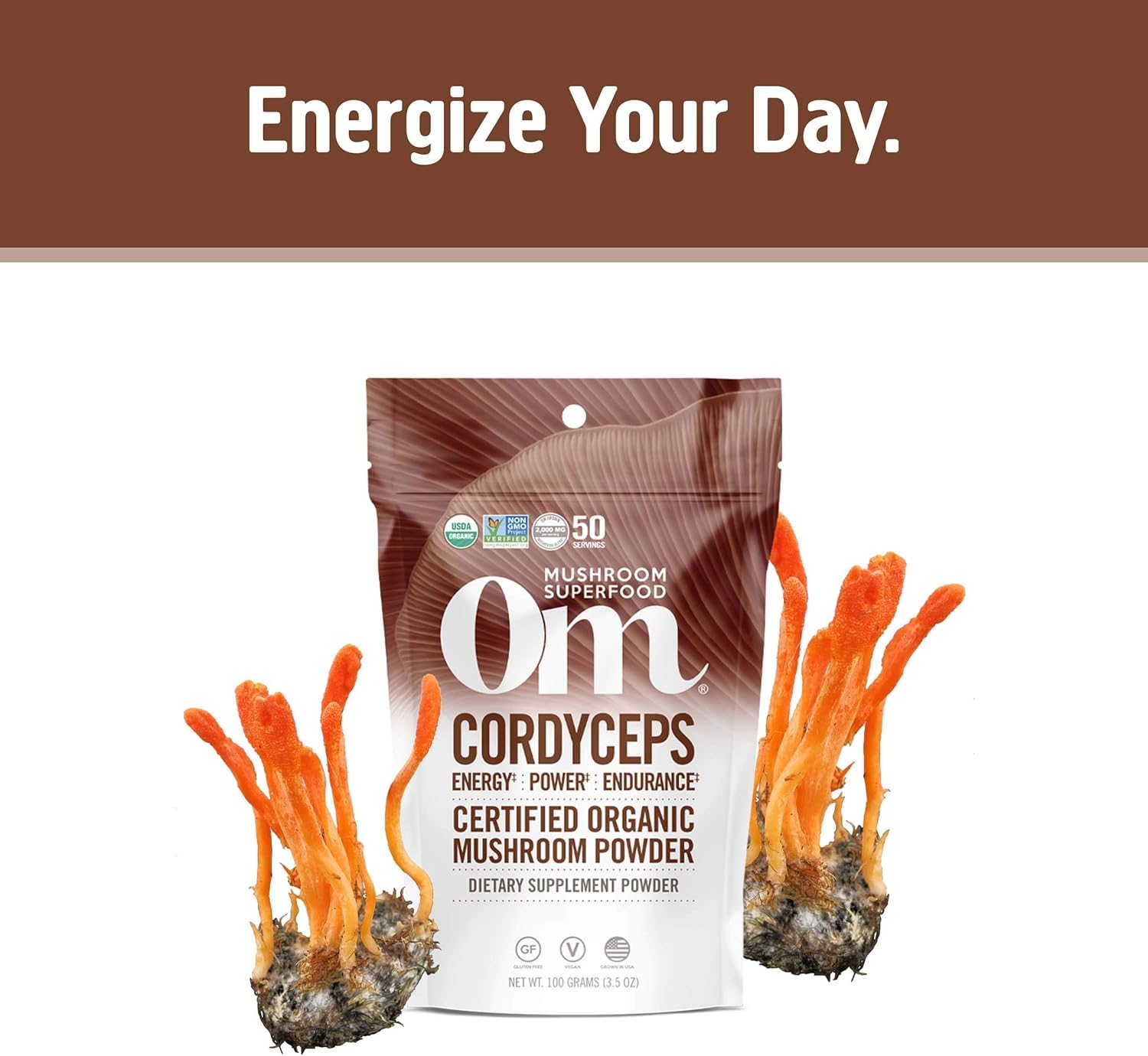 OM MUSHROOM SUPERFOOD Cordyceps Mushroom Powder scoop