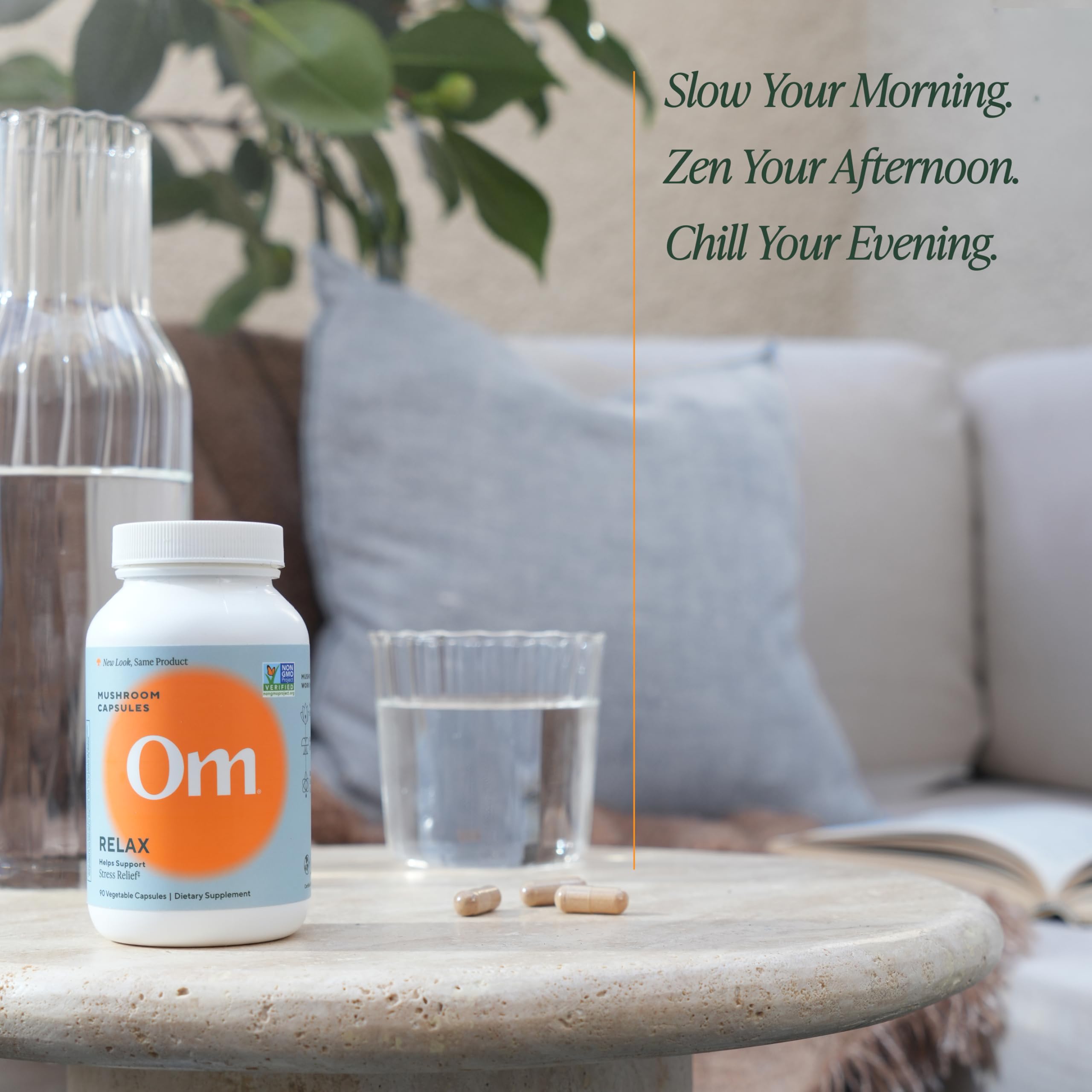 OM MUSHROOM SUPERFOOD daily wellness Formula Capsules opened bottle