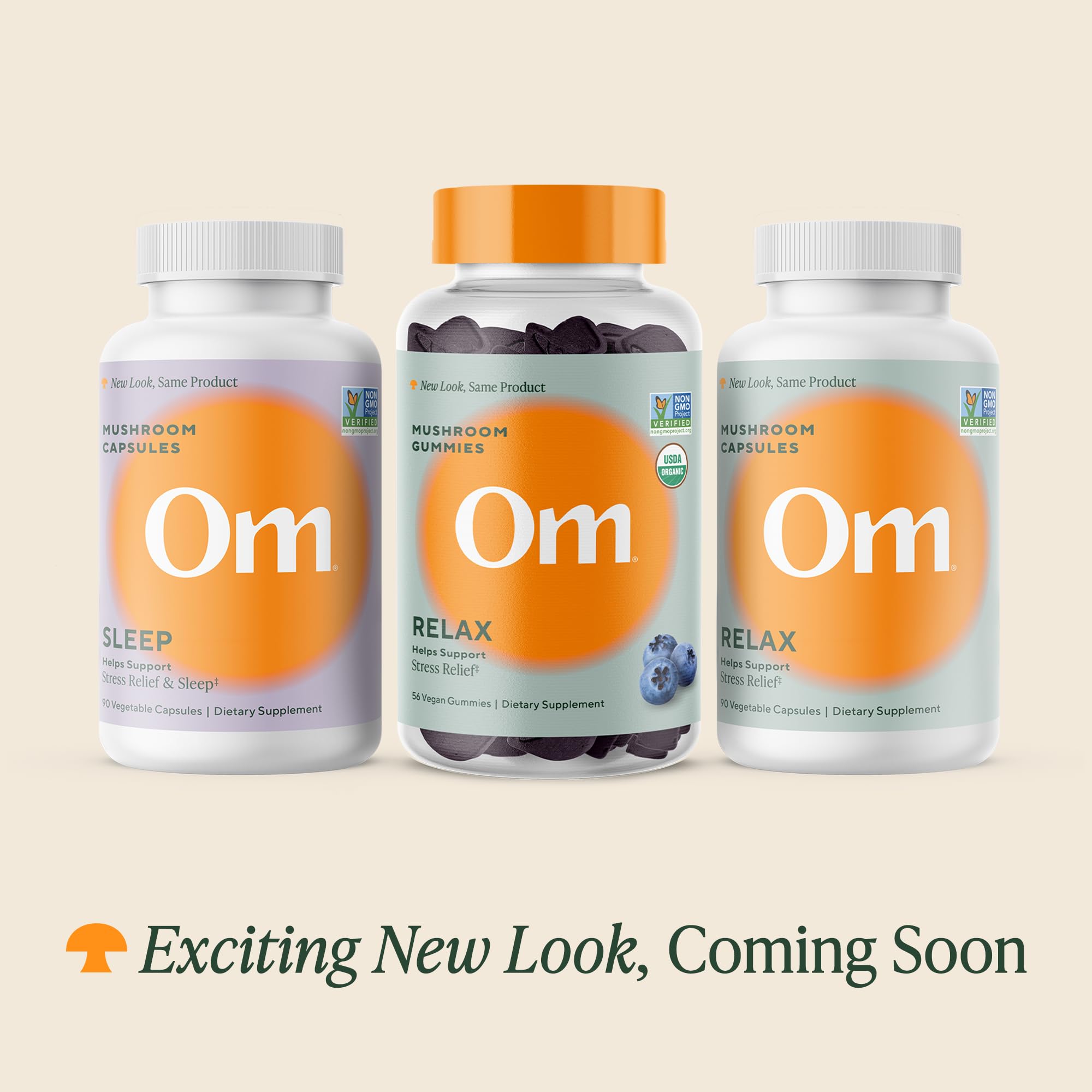 OM MUSHROOM SUPERFOOD daily wellness Gummies displayed with fresh blueberries