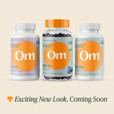 OM MUSHROOM SUPERFOOD daily wellness Gummies displayed with fresh blueberries