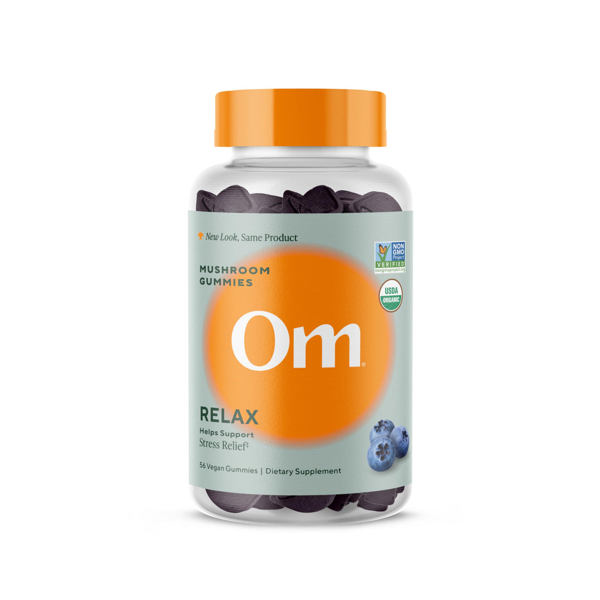OM MUSHROOM SUPERFOOD daily wellness Gummies front view with blueberry flavour