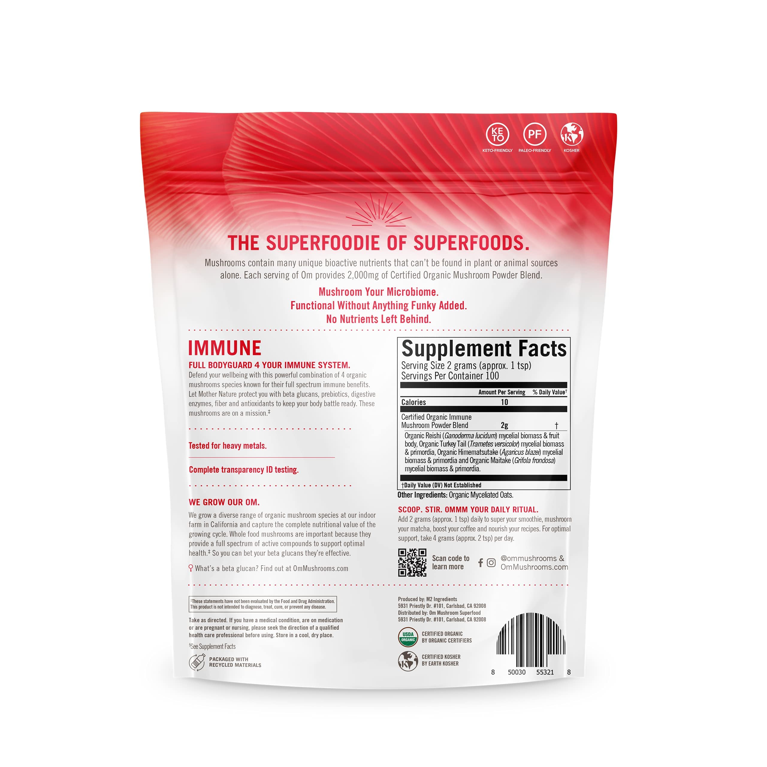 OM MUSHROOM SUPERFOOD daily wellness Superfood Powder 200g nutritional information