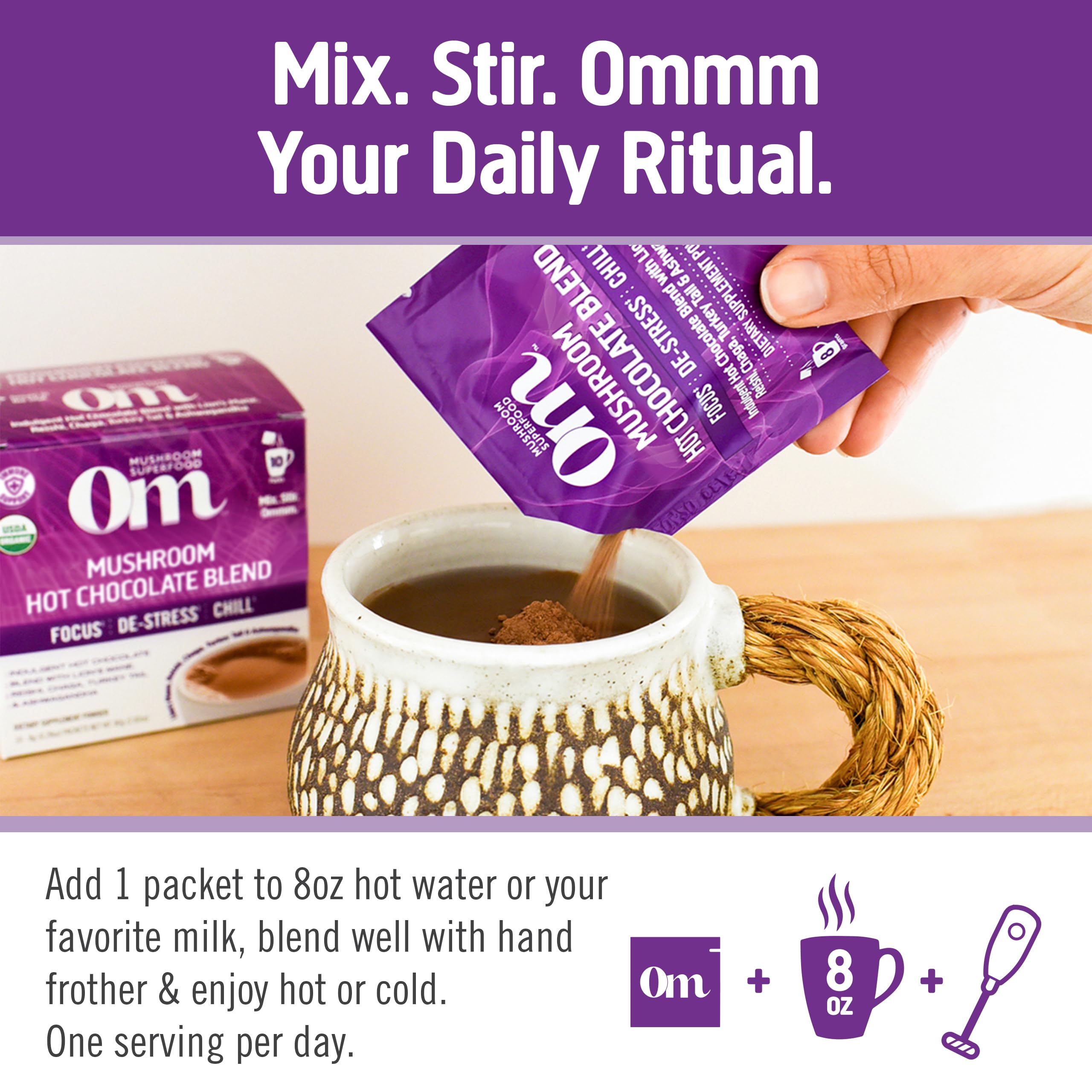 OM MUSHROOM SUPERFOOD Hot Chocolate single serve packet