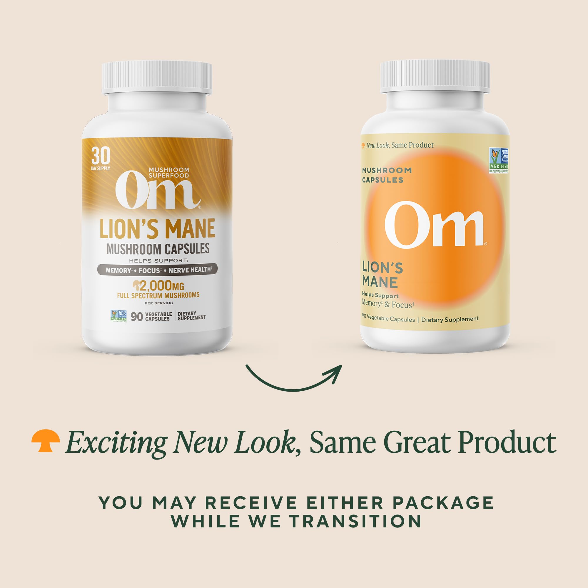 OM MUSHROOM SUPERFOOD Lion's Mane Mushroom Capsules close-up of capsules