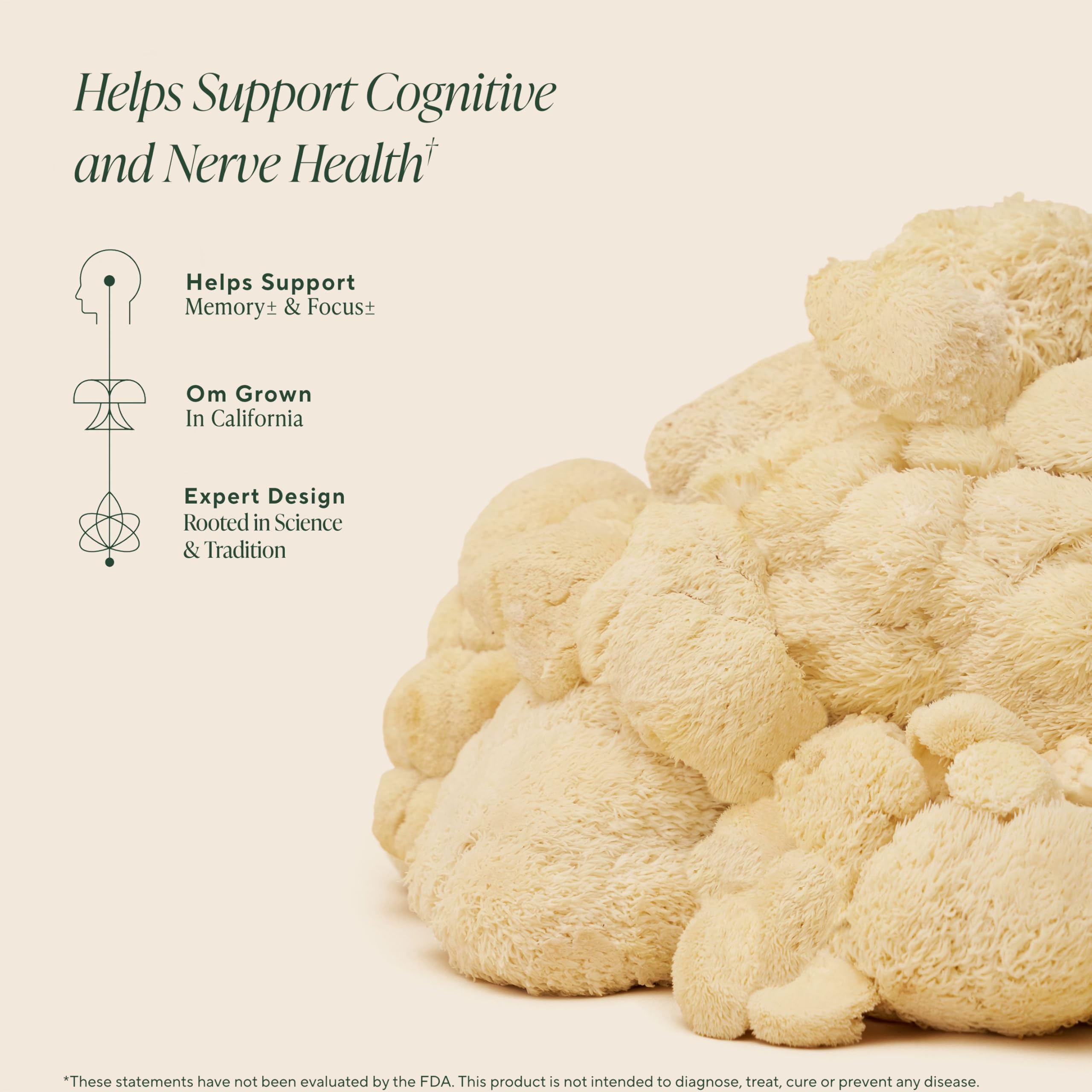 OM MUSHROOM SUPERFOOD Lion's Mane Mushroom Capsules with a measuring spoon