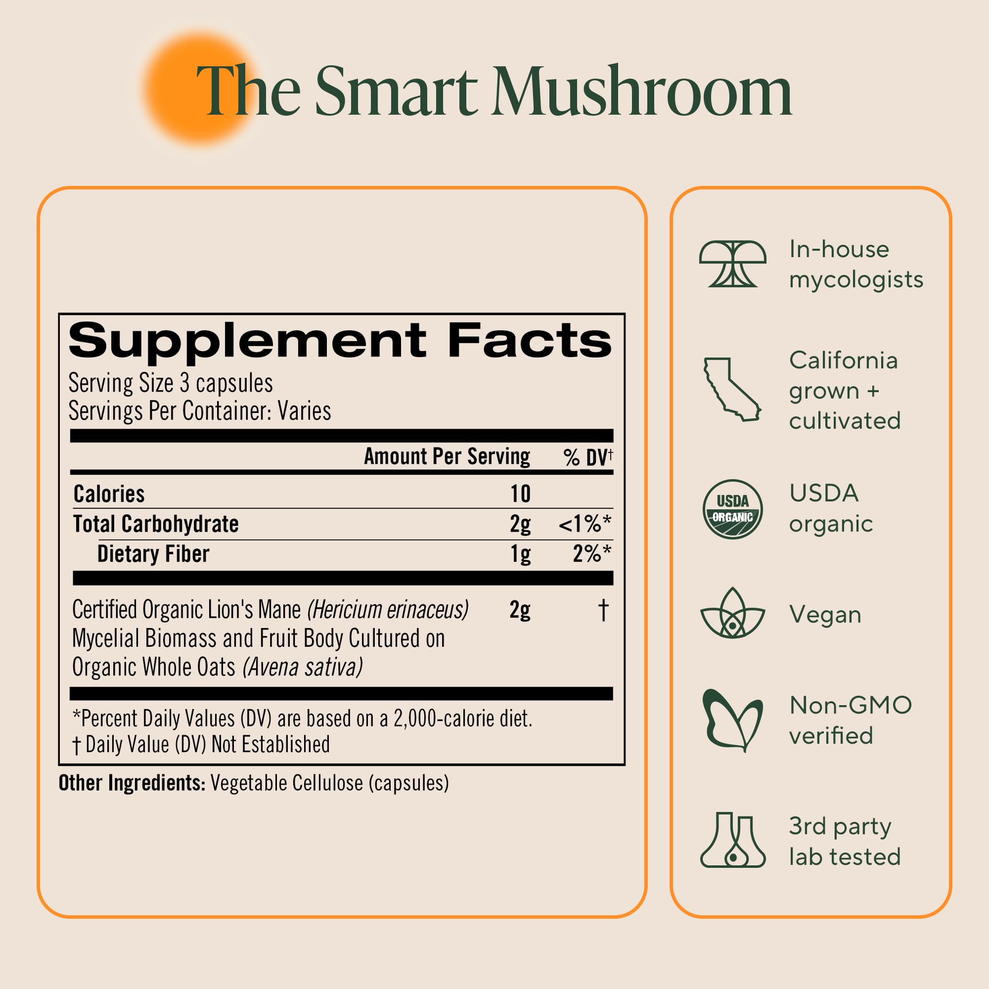 OM MUSHROOM SUPERFOOD Lion's Mane Mushroom Capsules with other supplements