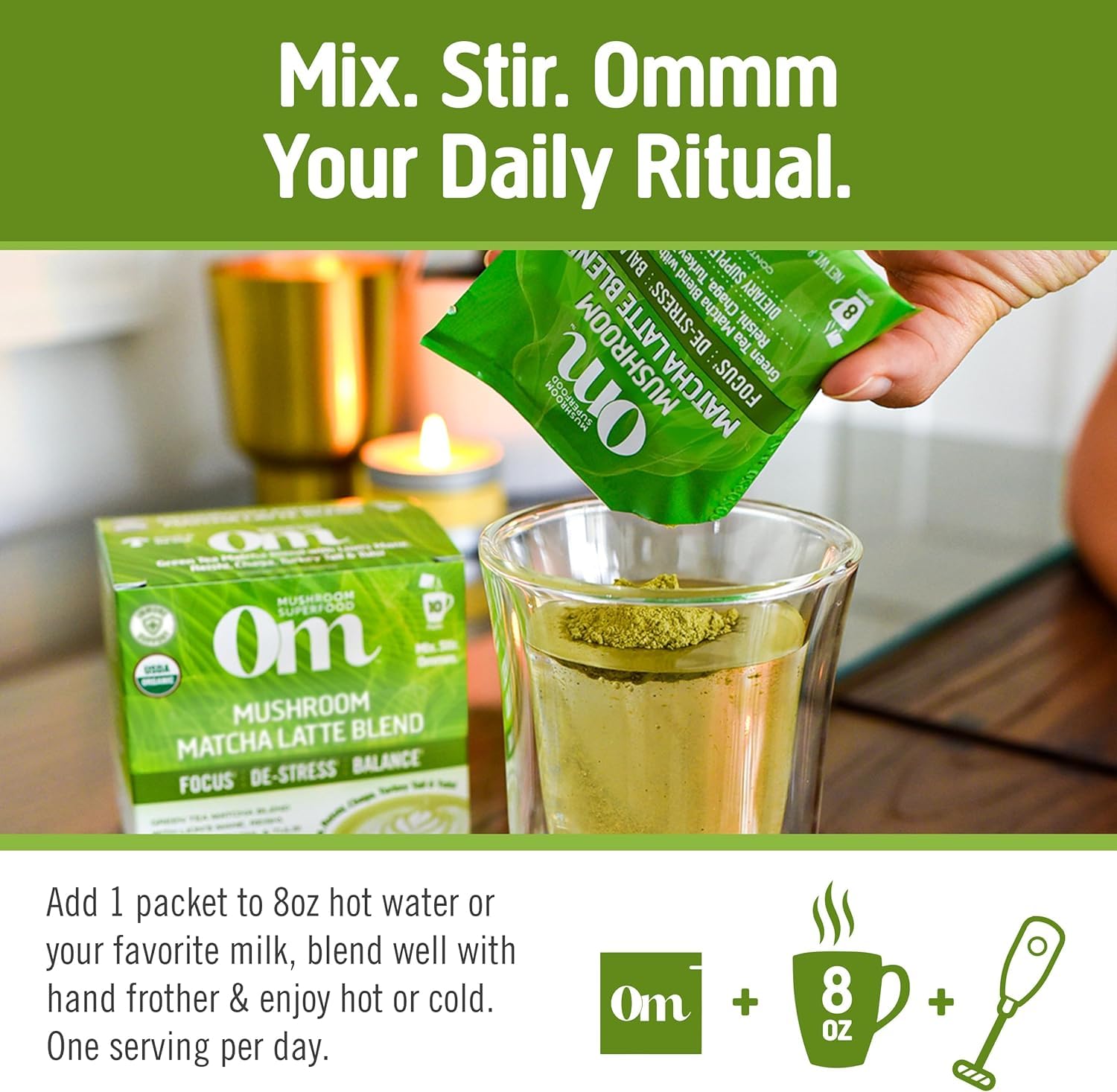 OM MUSHROOM SUPERFOOD Matcha Latte Blend ingredients close-up