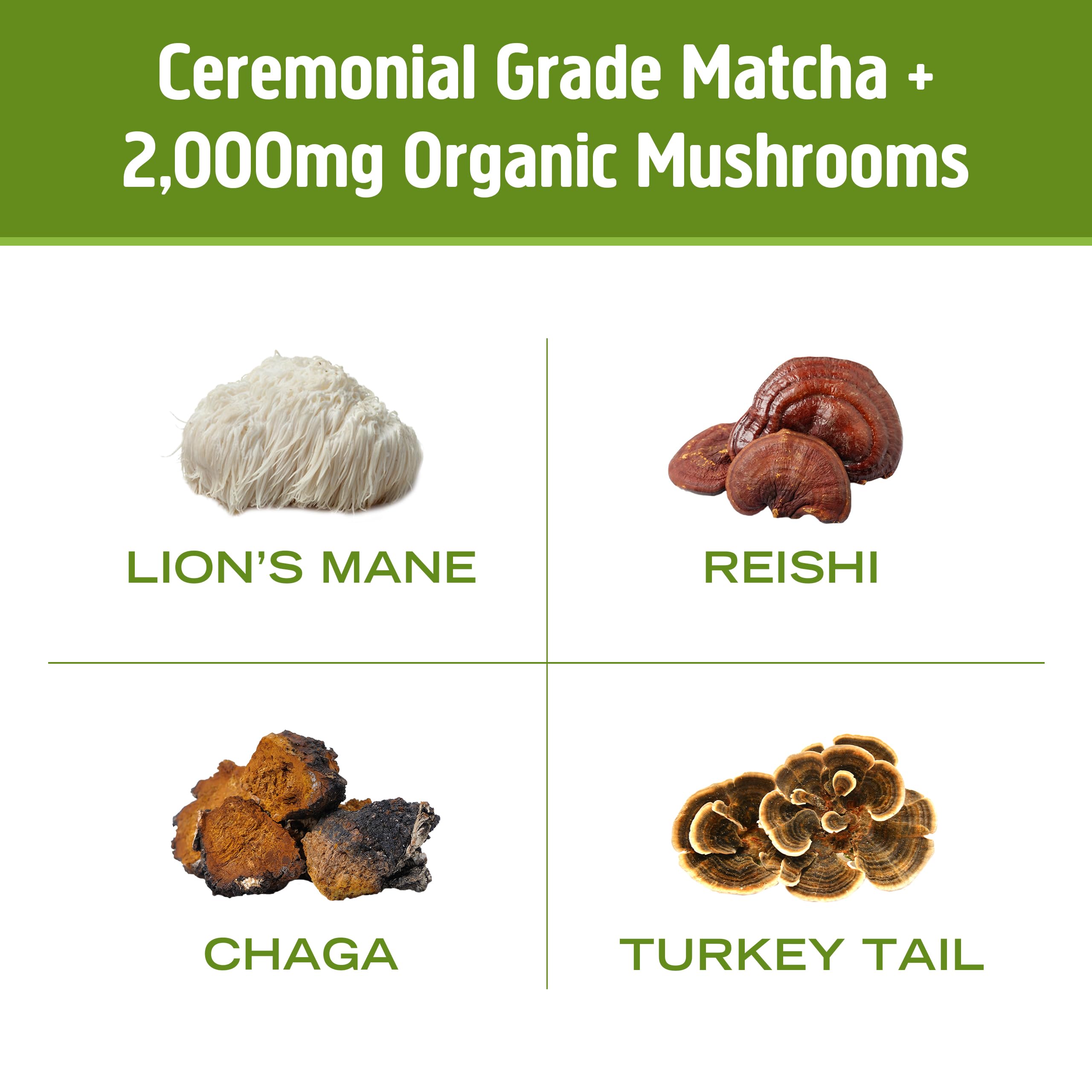 OM MUSHROOM SUPERFOOD Matcha Latte Blend on a wooden table
