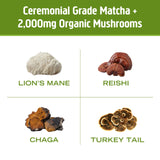 OM MUSHROOM SUPERFOOD Matcha Latte Blend on a wooden table